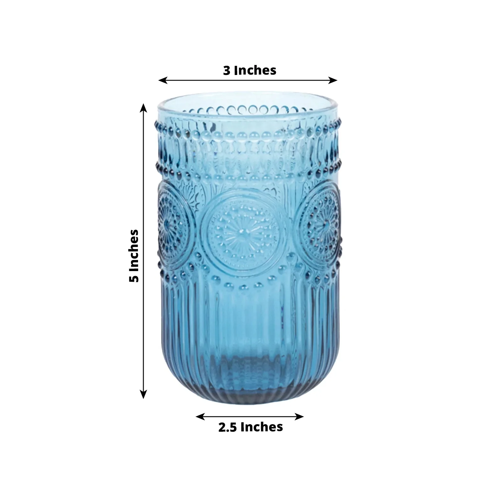 6-Pack Vintage Embossed Glass Tumblers 14oz Highball Design Ocean Blue - Textured Floral Pattern for Cocktails & Drinks - Image 2