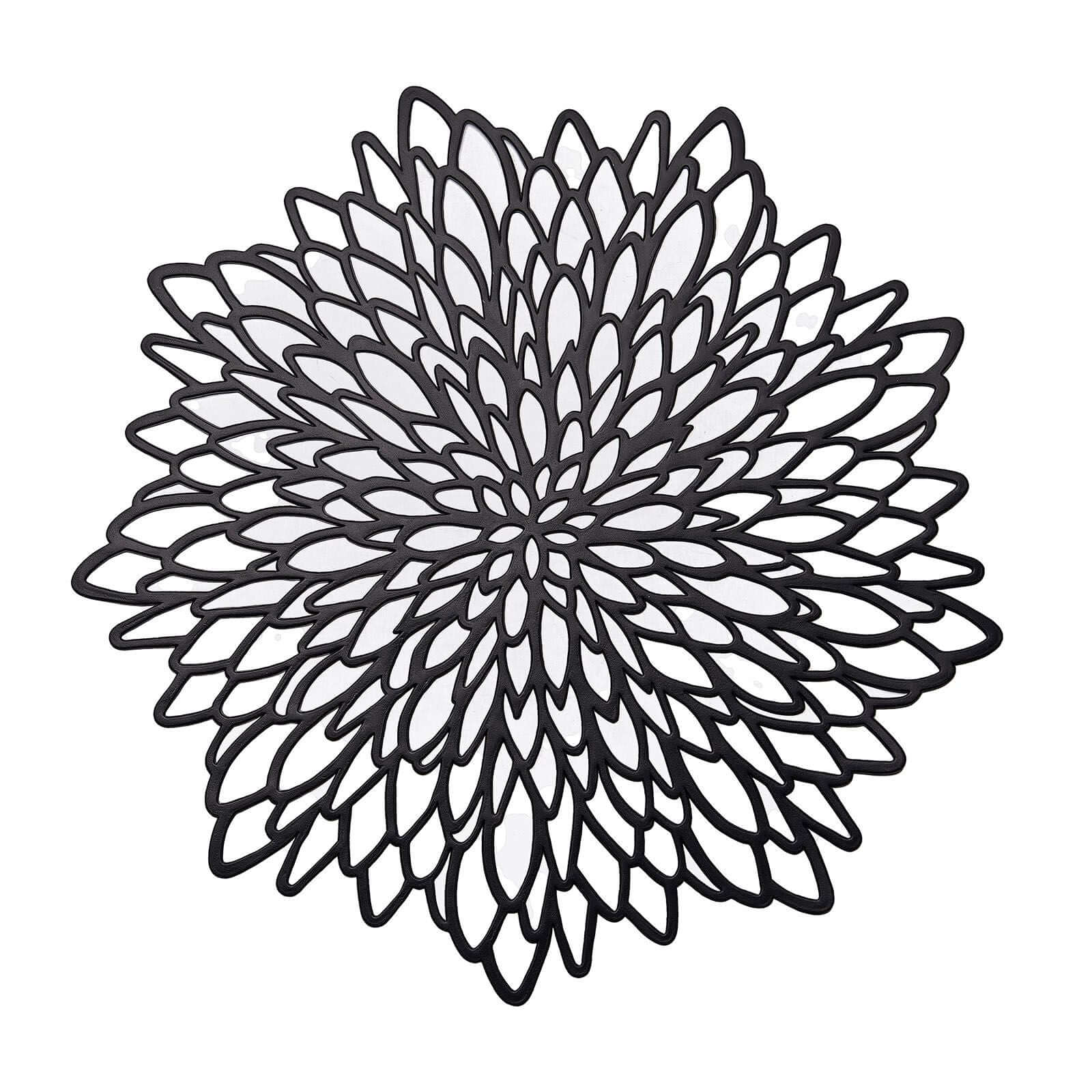 6-Pack Vinyl Dining Table Mats 15" Floral Round Design Black - Non-Slip Placemats - Image 7