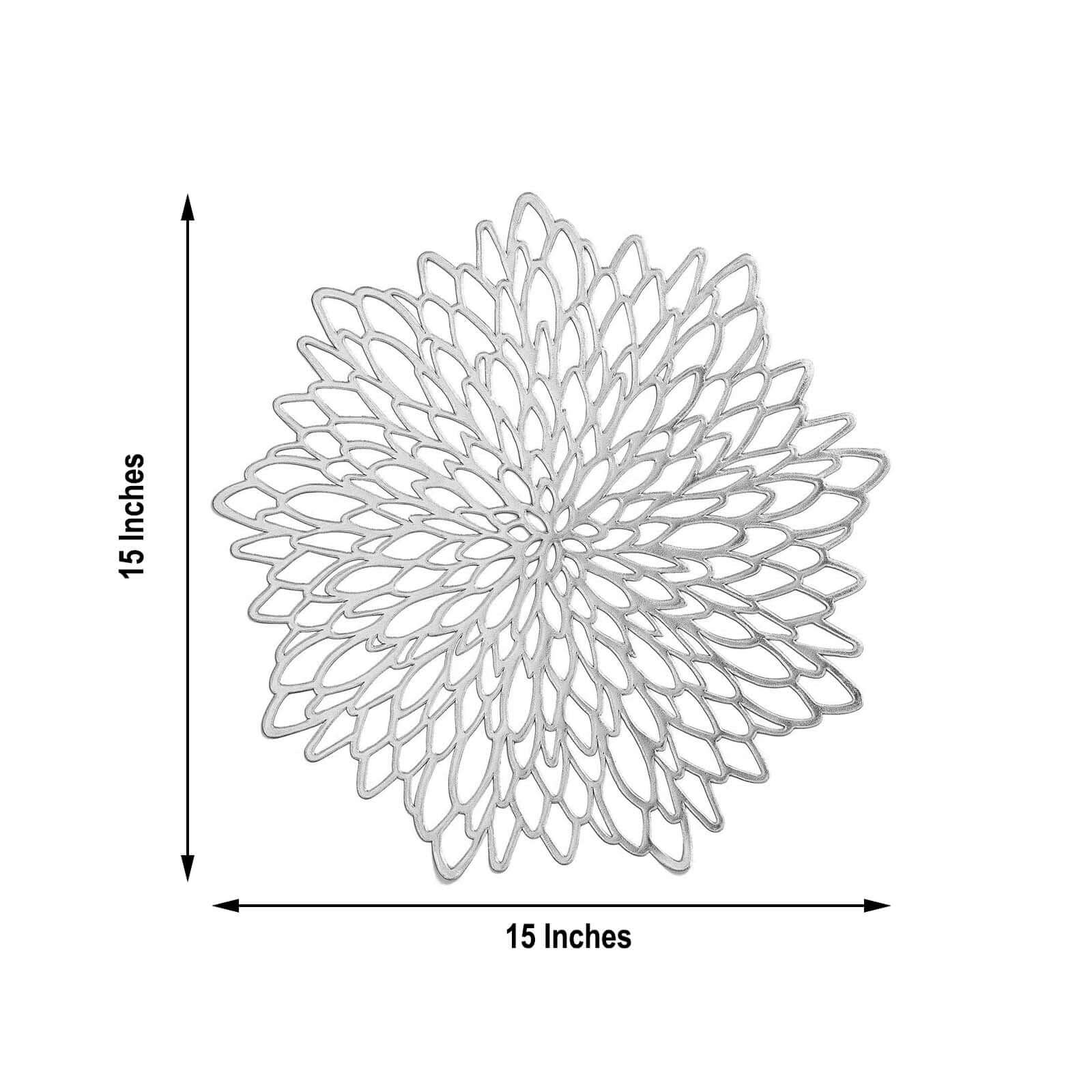 6-Pack Vinyl Dining Table Mats 15" Floral Round Design Silver - Non-Slip Placemats - Image 3