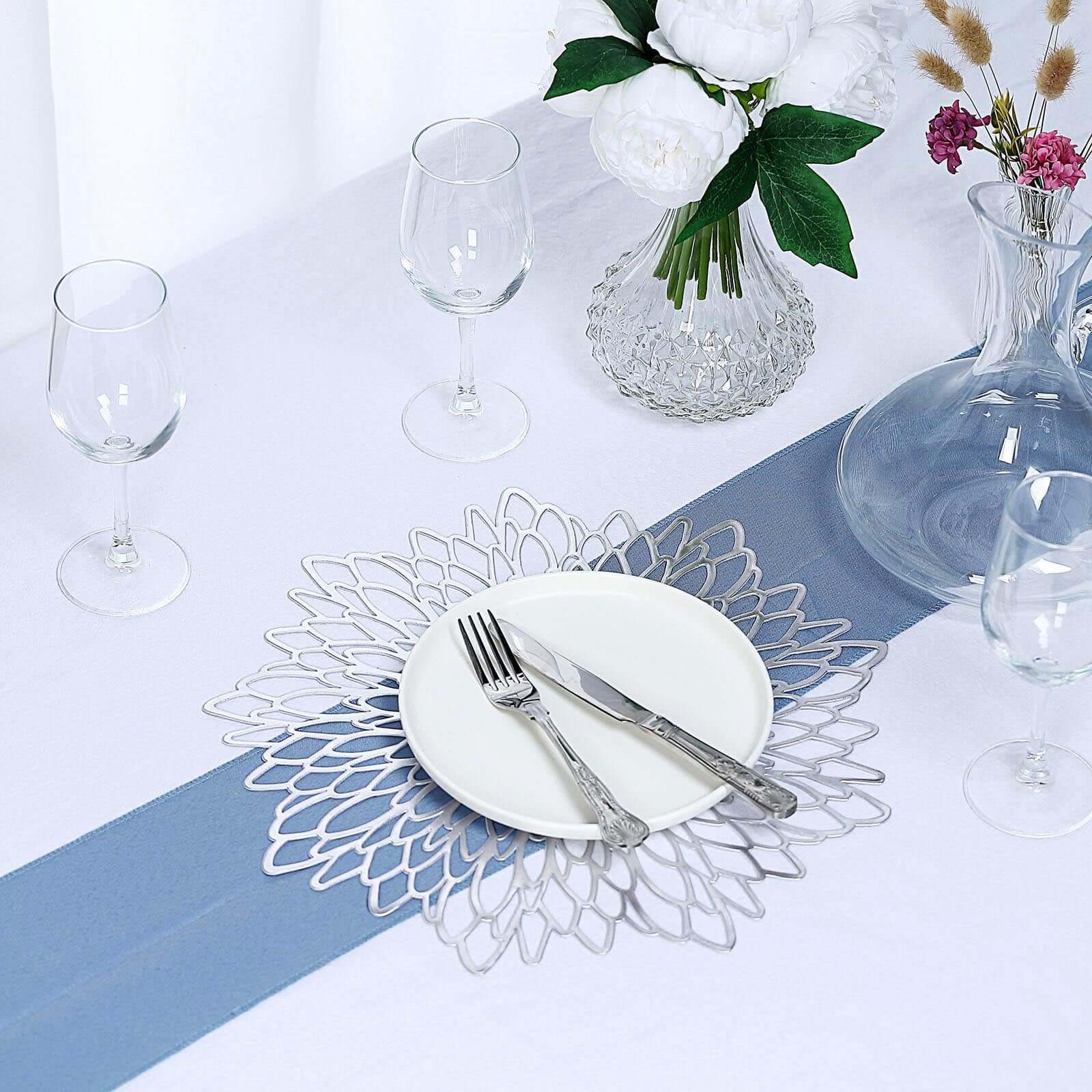 6-Pack Vinyl Dining Table Mats 15" Floral Round Design Silver - Non-Slip Placemats - Image 7