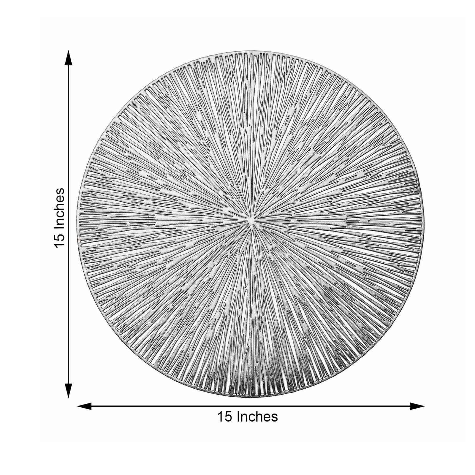 6-Pack Vinyl Dining Table Mats 15" Spiked Round Design Silver - Metallic Non-Slip - Image 3