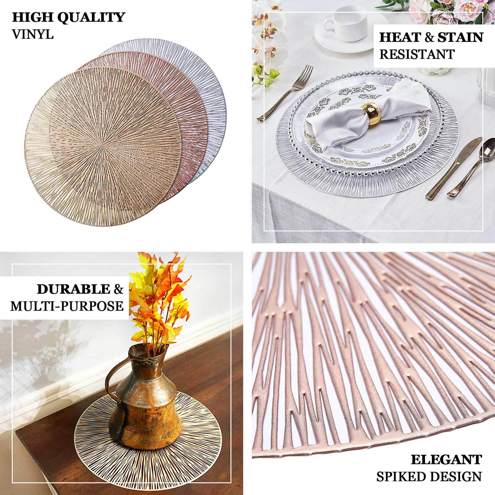 6-Pack Vinyl Dining Table Mats 15" Spiked Round Design Silver - Metallic Non-Slip - Image 4