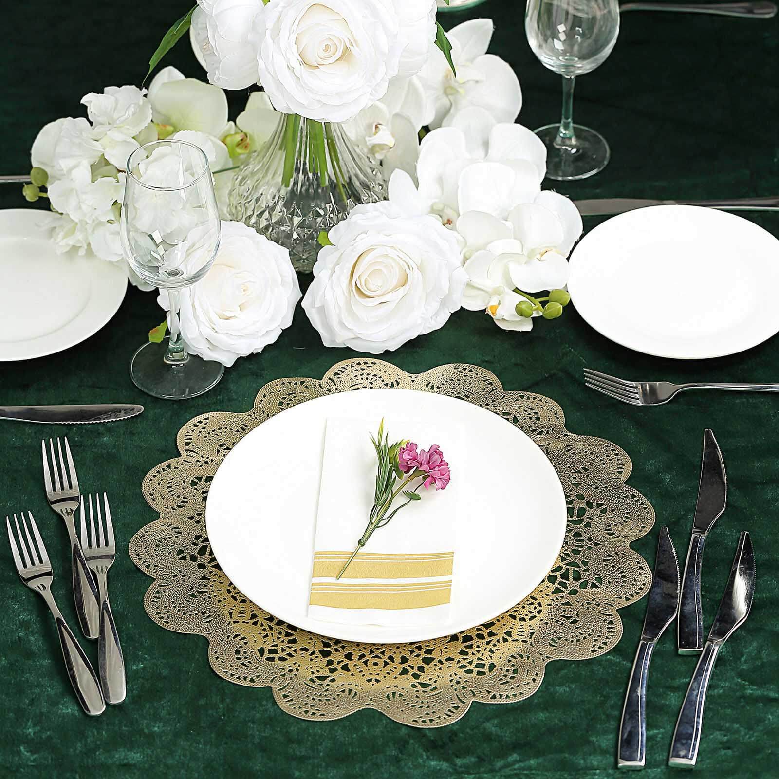 6-Pack Vinyl Dining Table Mats 15" Vintage Floral Lace Design Gold - Non-Slip Placemats - Image 6