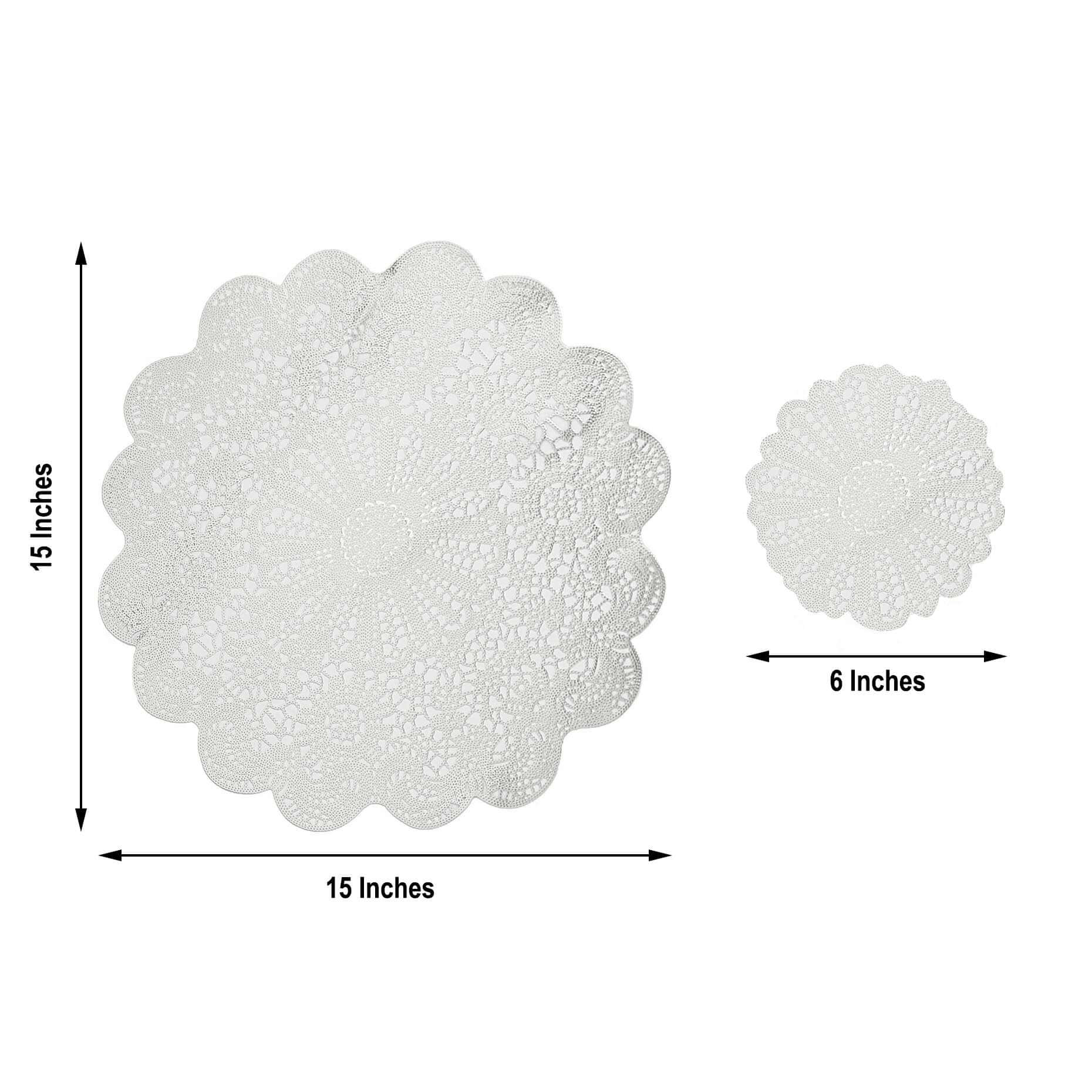 6-Pack Vinyl Dining Table Mats 15" Vintage Floral Lace Design White - Non-Slip and Easy to Clean - Image 3