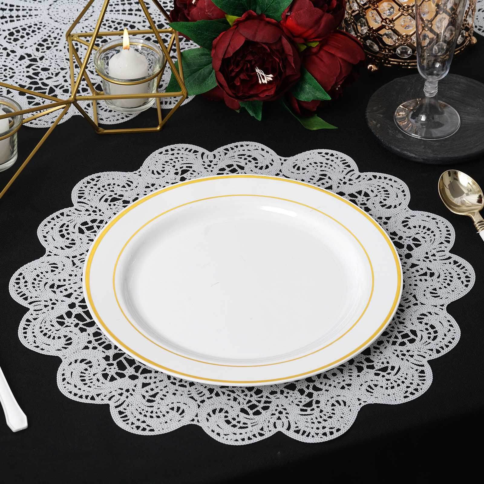 6-Pack Vinyl Dining Table Mats 15" Vintage Floral Lace Design White - Non-Slip and Easy to Clean - Image 6