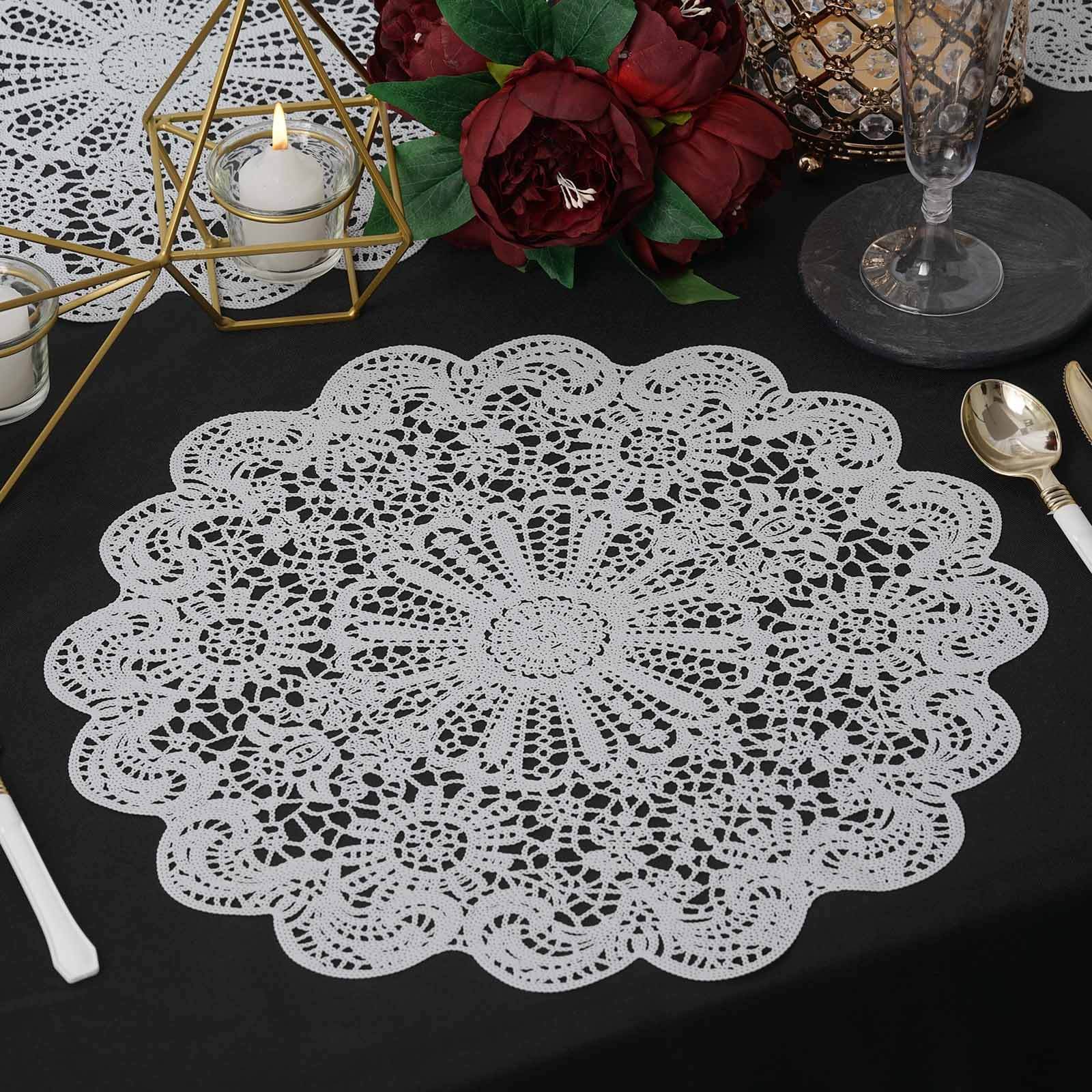 6-Pack Vinyl Dining Table Mats 15" Vintage Floral Lace Design White - Non-Slip and Easy to Clean - Image 8