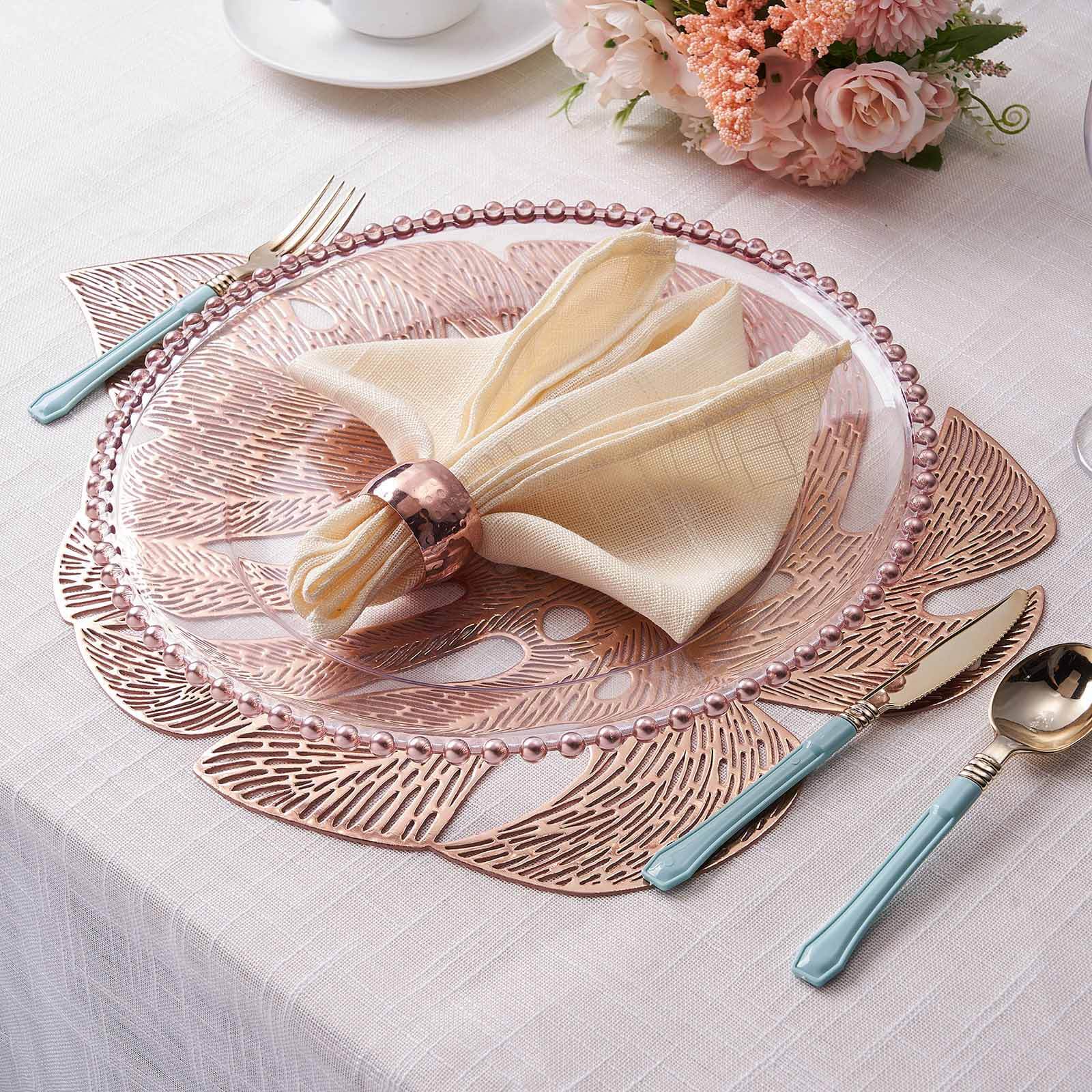6-Pack Vinyl Dining Table Mats 18" Monstera Leaf Design Rose Gold - Non-Slip Placemats - Image 10