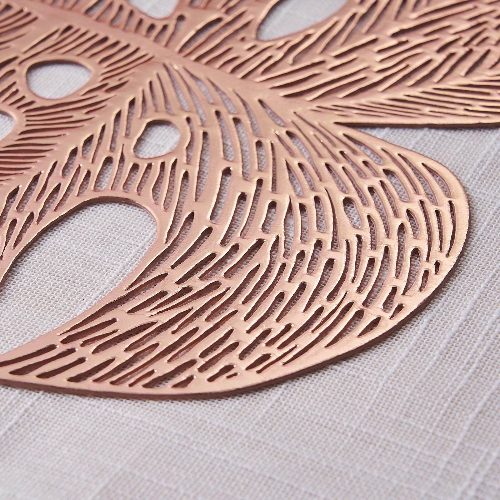 6-Pack Vinyl Dining Table Mats 18" Monstera Leaf Design Rose Gold - Non-Slip Placemats - Image 11