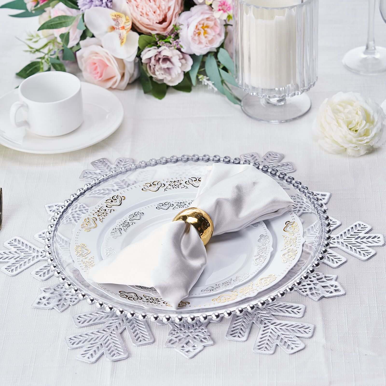 6-Pack Vinyl Dining Table Mats 18" Snowflake Design Silver - Metallic Non-Slip Surface for Holiday Themes - Image 8