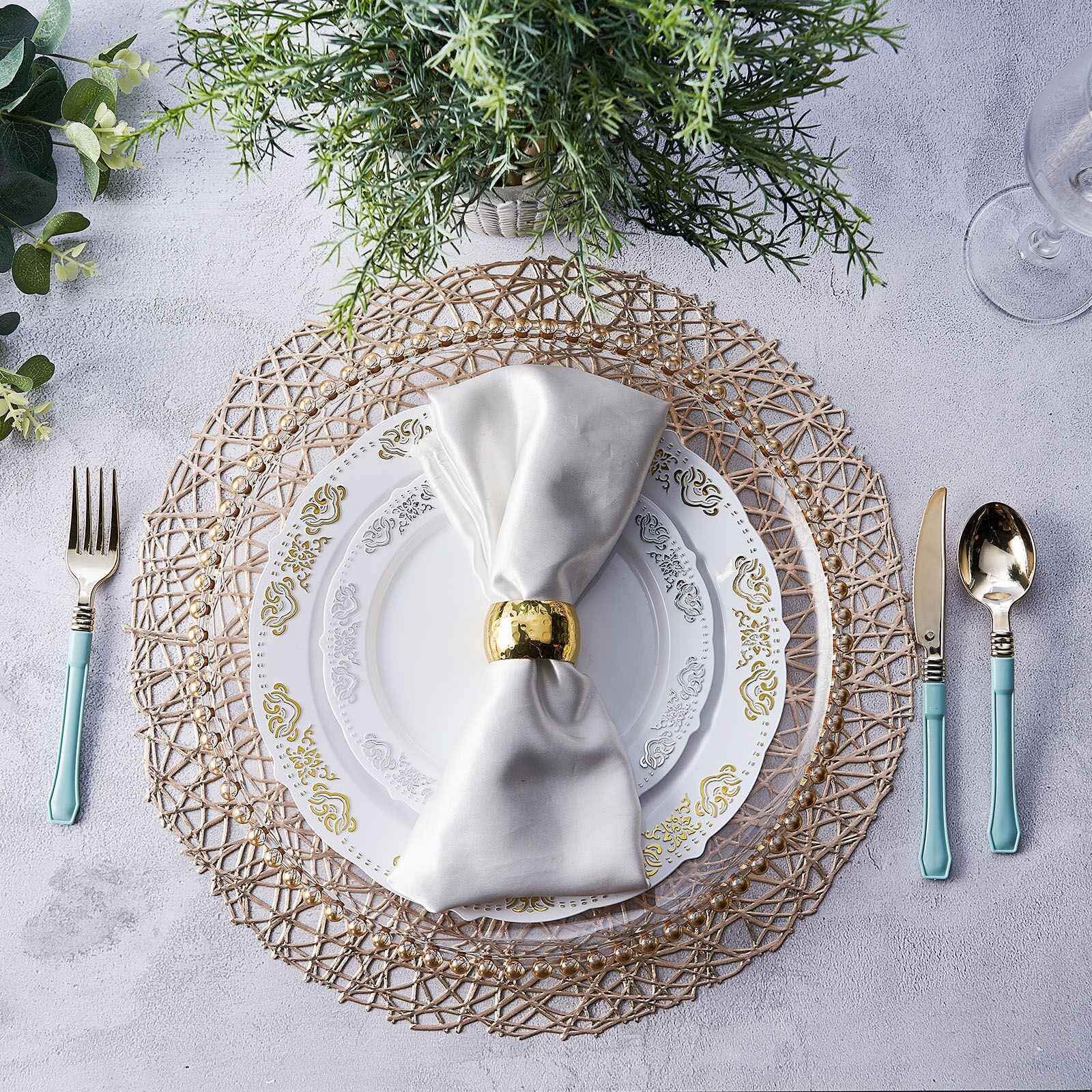 6-Pack Vinyl Placemats 15" Champagne Metallic Woven Design - Decorative Non-Slip Round Table Mats - Image 6