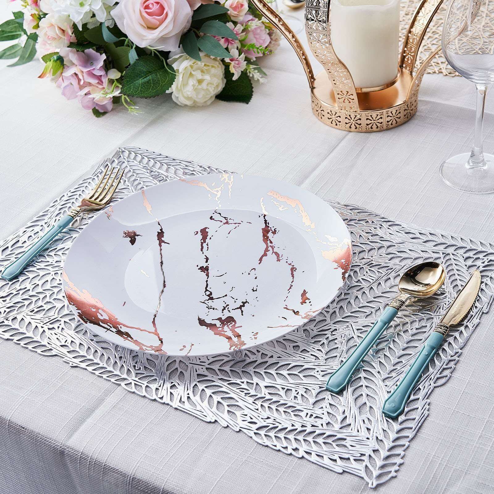 6-Pack Vinyl Rectangle Table Mats 12"x18" Wheat Design Silver - Metallic Non-Slip Surface - Image 11