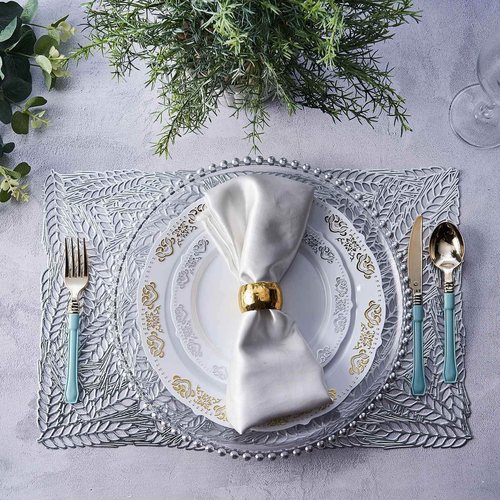 6-Pack Vinyl Rectangle Table Mats 12"x18" Wheat Design Silver - Metallic Non-Slip Surface - Image 14