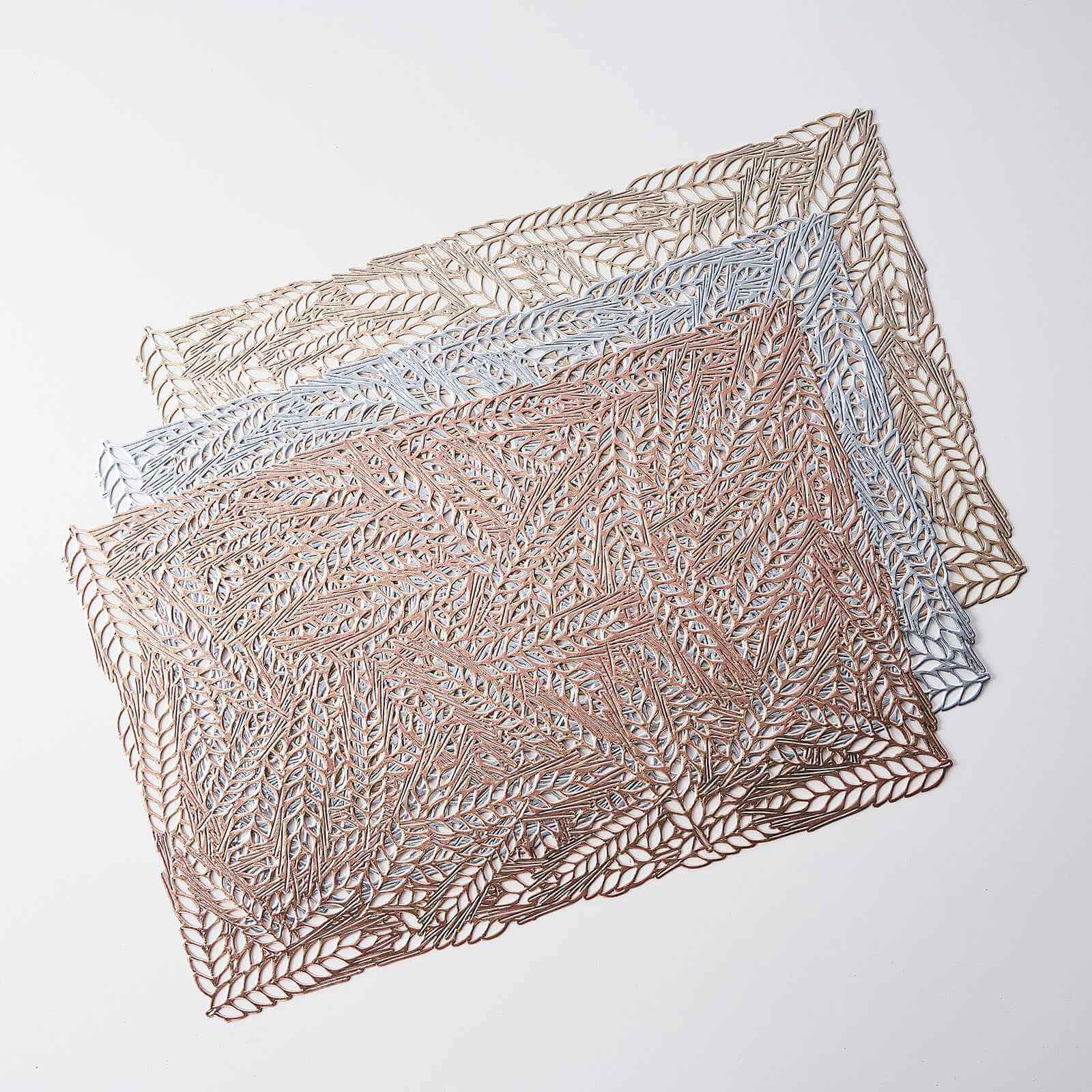 6-Pack Vinyl Rectangle Table Mats 12"x18" Wheat Design Silver - Metallic Non-Slip Surface - Image 18