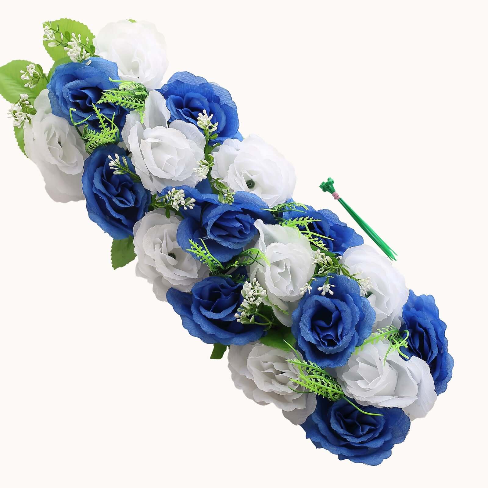 6 Pack White Royal Blue Silk Rose Flower Panel Table Runner, Artificial Floral Arrangements Dining Table Decor - 20"x8" - Image 8