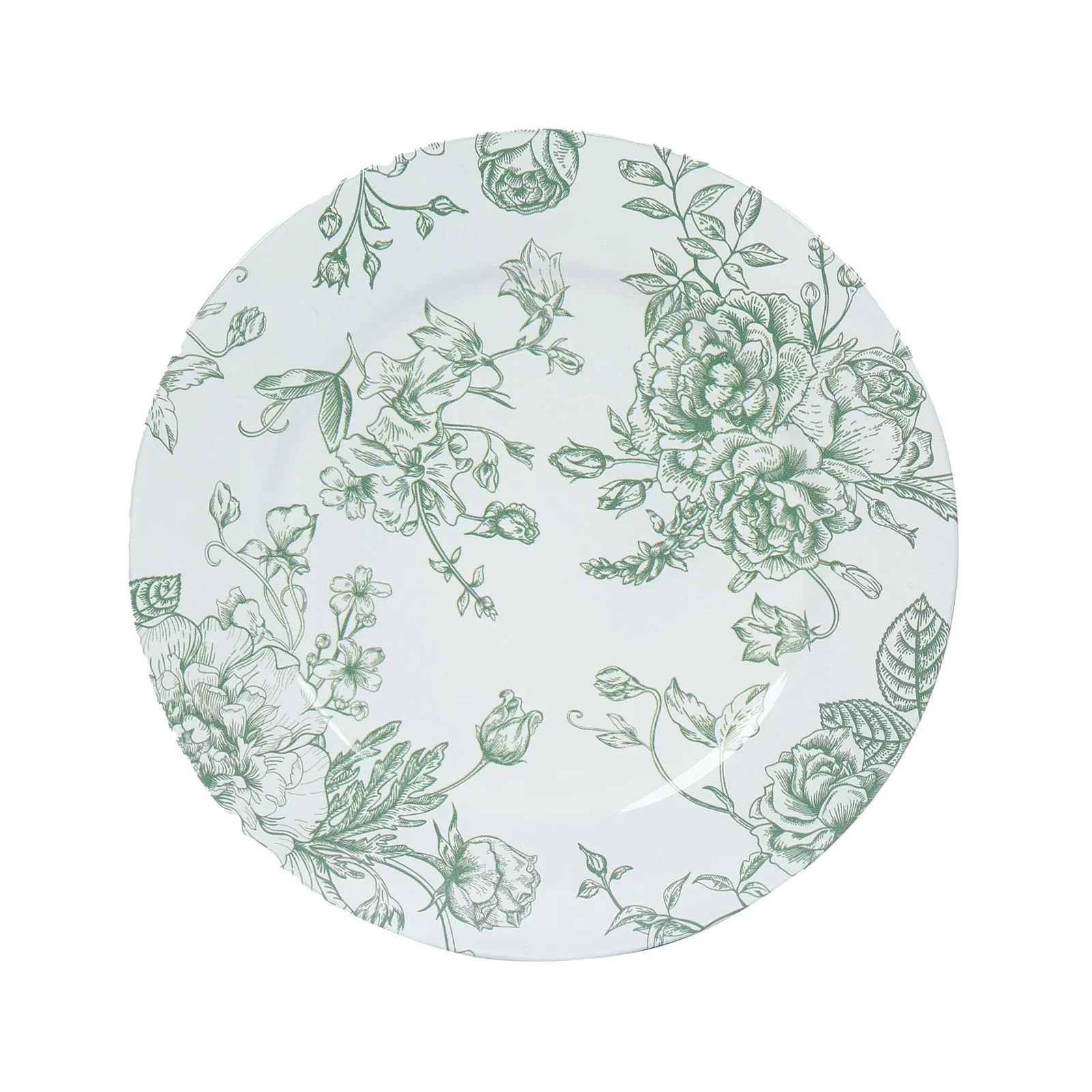6 Pack Floral Acrylic Charger Plates in French Toile Pattern, White Sage Green Round Dinner Charger Event Tabletop Decor - 13" - Image 2