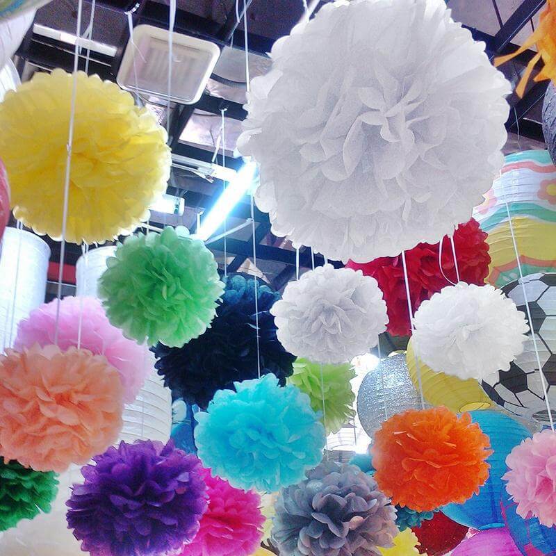 6 Pack White Tissue Paper Pom Poms Flower Balls, Ceiling Wall Hanging Decorations - 12" - Image 10