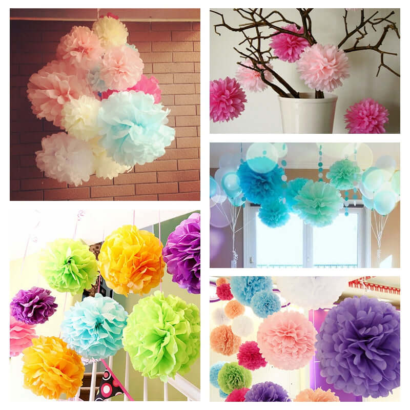 6 Pack White Tissue Paper Pom Poms Flower Balls, Ceiling Wall Hanging Decorations - 12" - Image 5