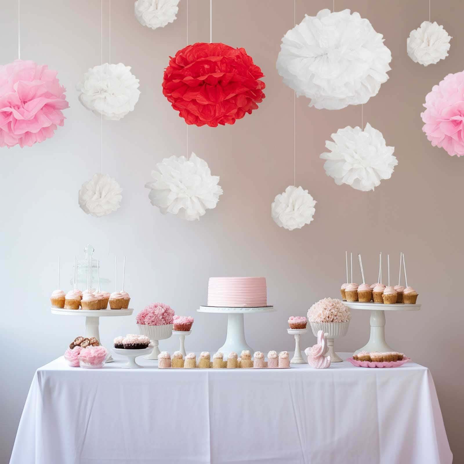 6 Pack White Tissue Paper Pom Poms Flower Balls, Ceiling Wall Hanging Decorations - 12" - Image 9