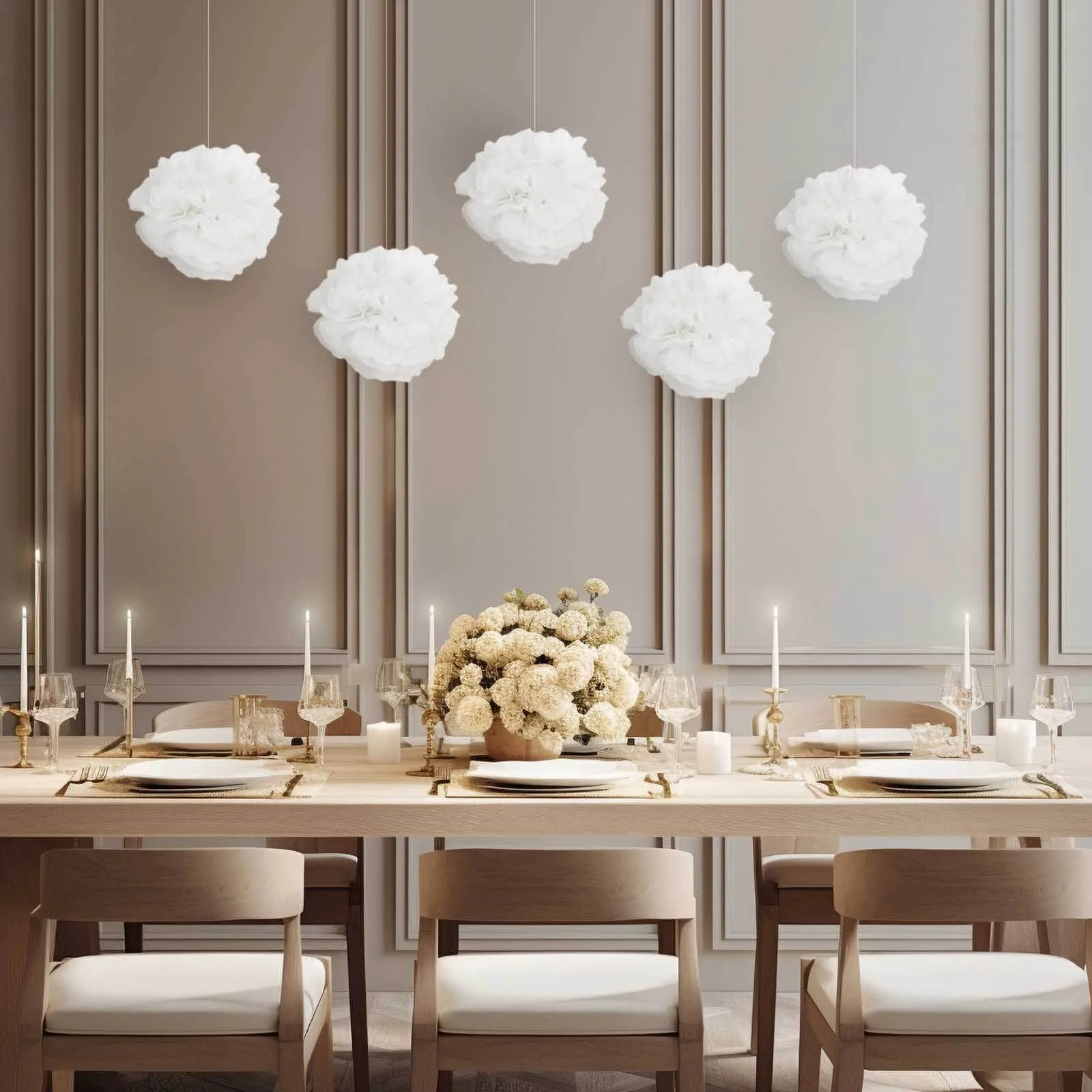 6 Pack White Tissue Paper Pom Poms Flower Balls, Ceiling Wall Hanging Decorations - 8" - Image 10