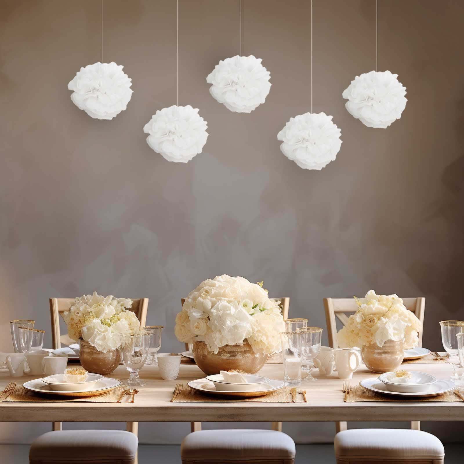 6 Pack White Tissue Paper Pom Poms Flower Balls, Ceiling Wall Hanging Decorations - 8" - Image 9