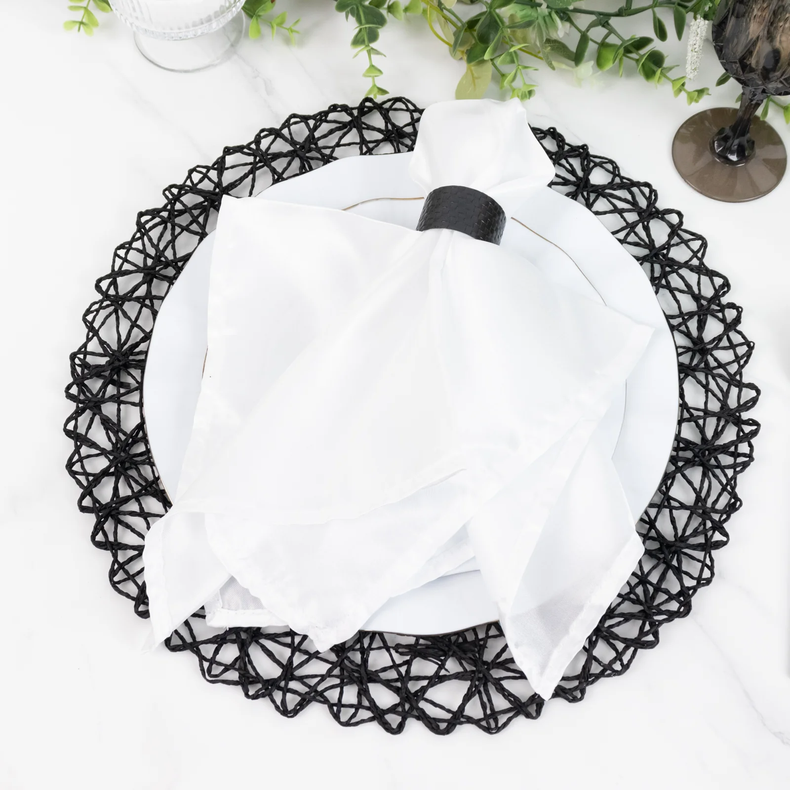 6-Pack Woven Fiber Table Placemats 15" Round Design Black - Disposable Dining Mats - Image 7