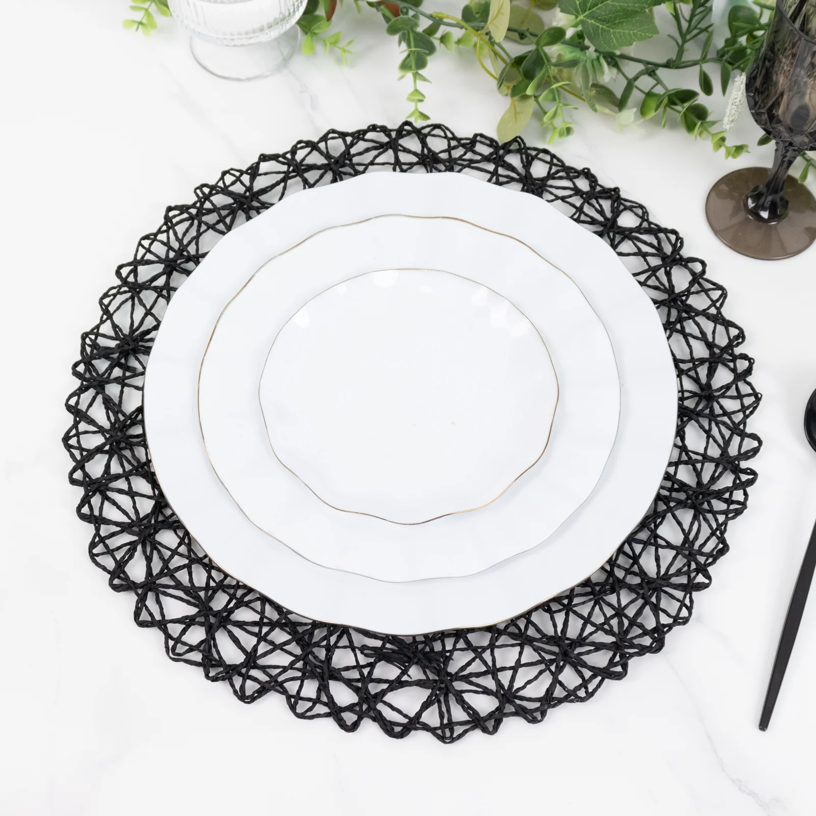 6-Pack Woven Fiber Table Placemats 15" Round Design Black - Disposable Dining Mats - Image 8