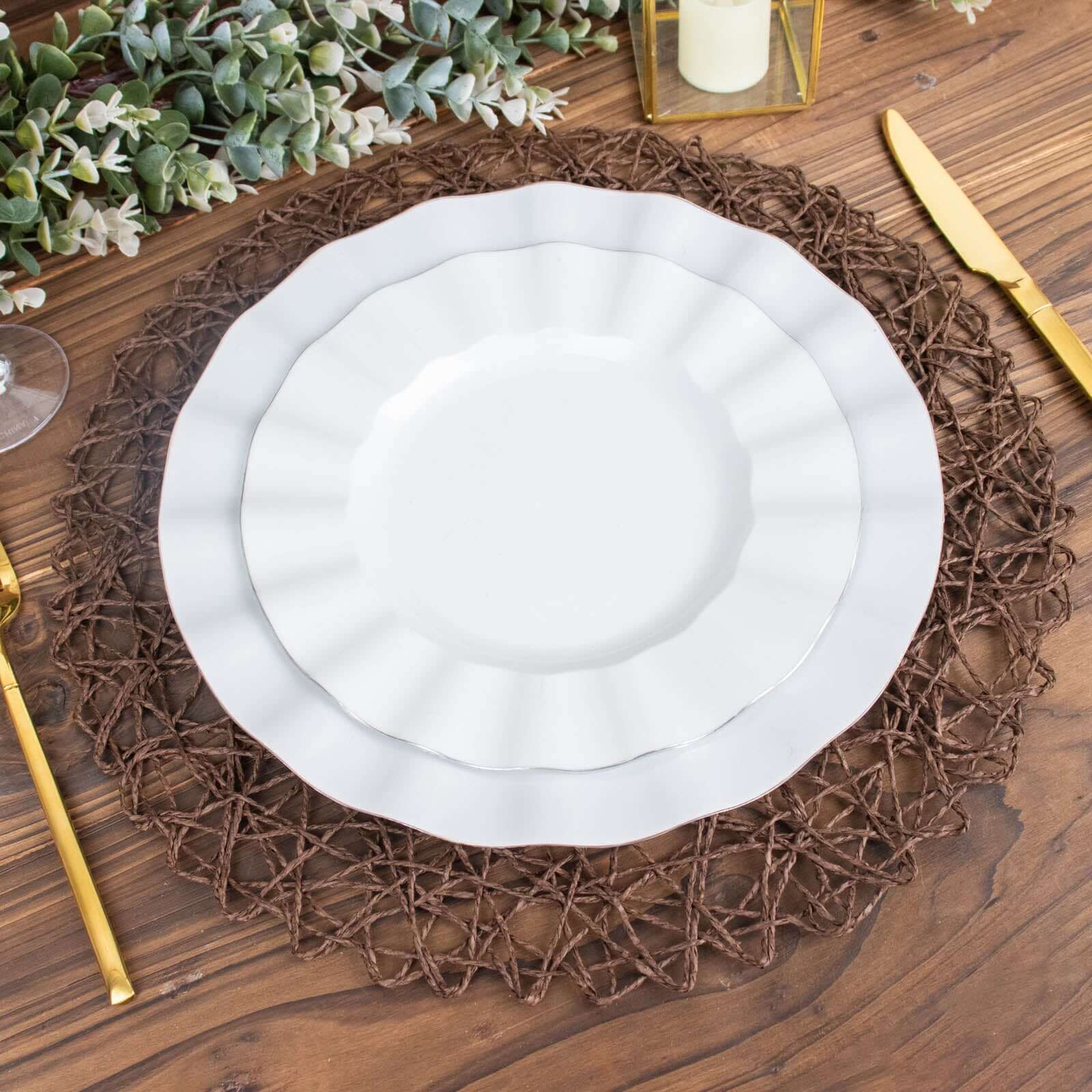 6-Pack Woven Fiber Table Placemats 15" Round Design Dark Brown - Disposable Dining Mats - Image 7