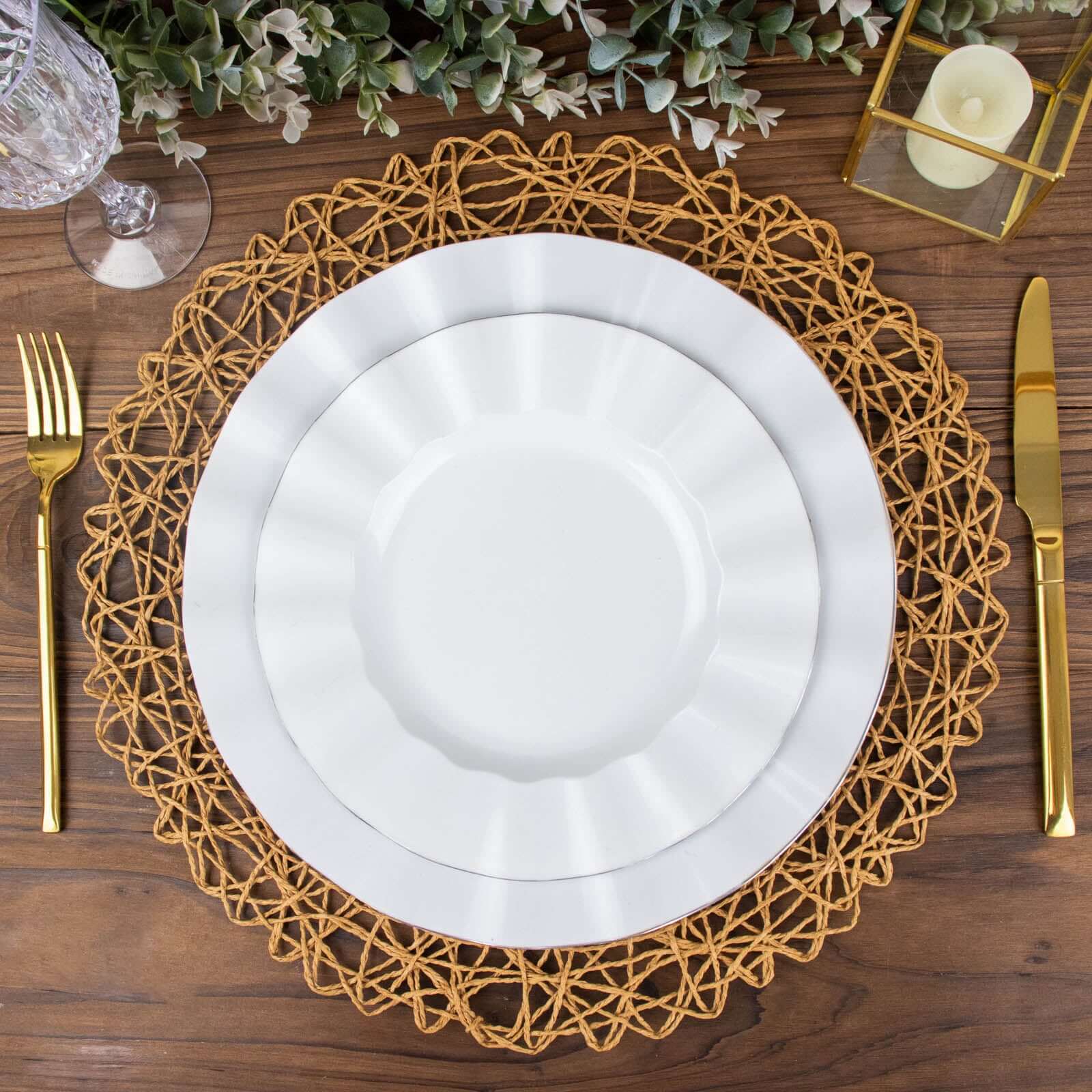 6-Pack Woven Fiber Table Placemats 15" Round Design Natural - Disposable Dining Mats - Image 2