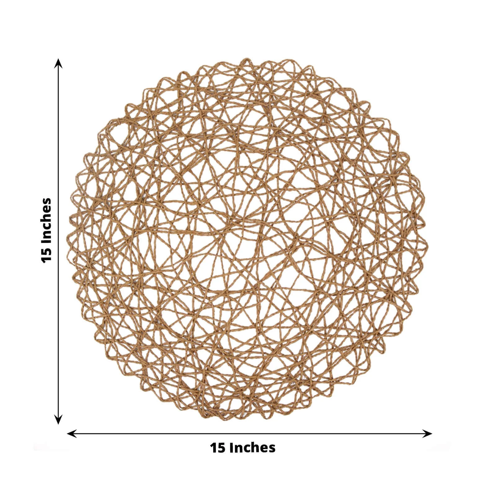 6-Pack Woven Fiber Table Placemats 15" Round Design Natural - Disposable Dining Mats - Image 3