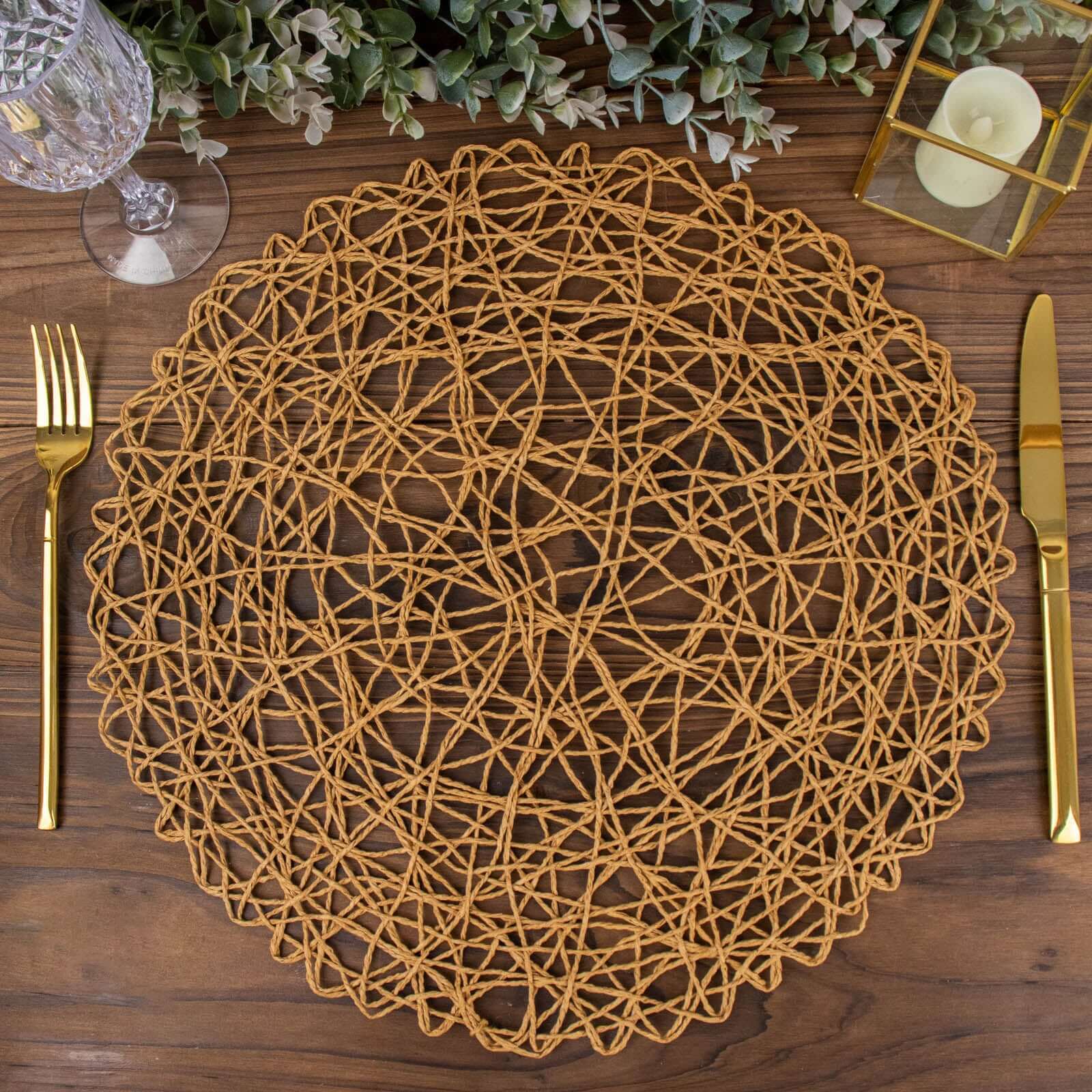6-Pack Woven Fiber Table Placemats 15" Round Design Natural - Disposable Dining Mats - Image 7