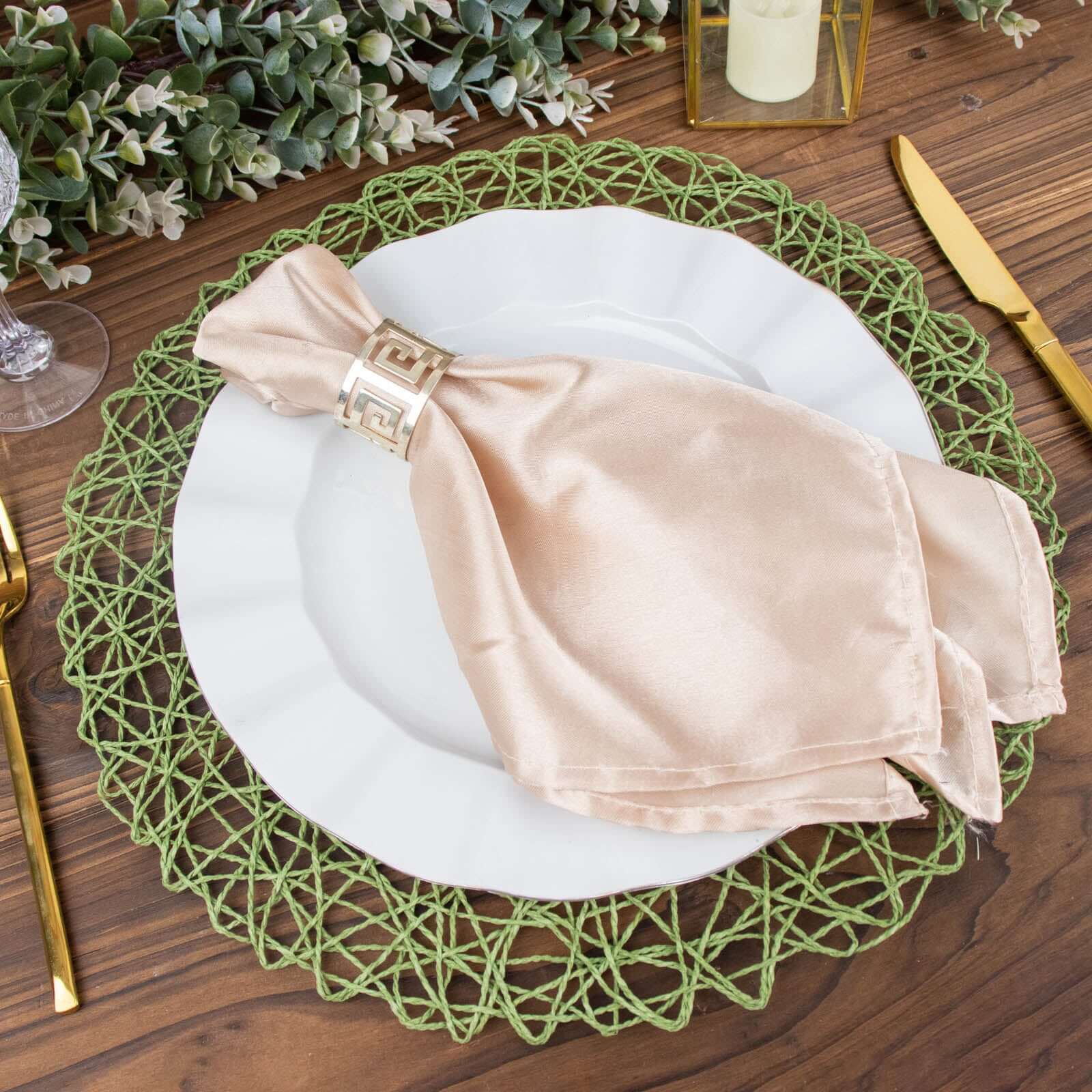 6-Pack Woven Fiber Table Placemats 15" Round Design Olive Green - Disposable Dining Mats - Image 8