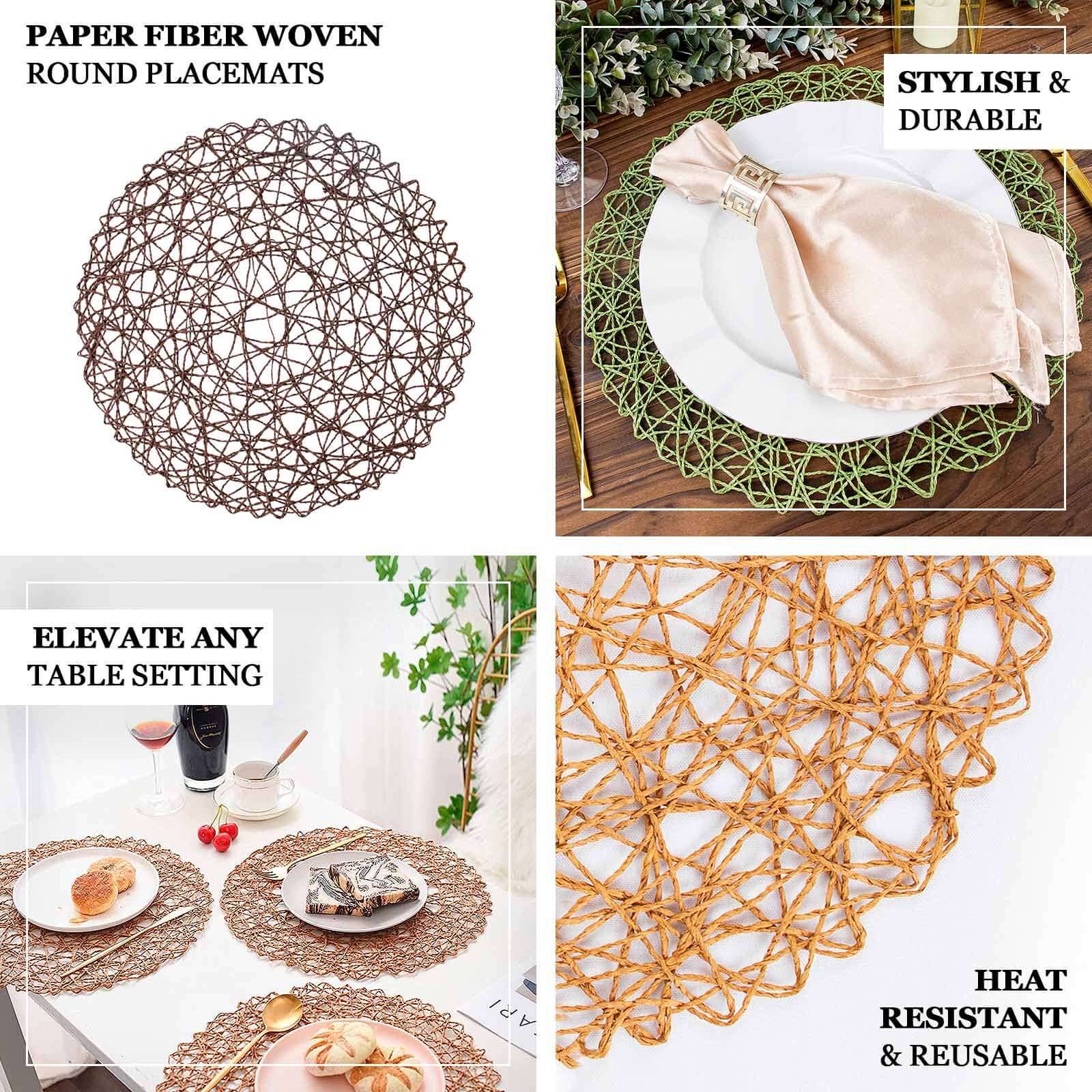 6-Pack Woven Fiber Table Placemats 15" Round Design White - Disposable Dining Mats for Stylish Settings - Image 3