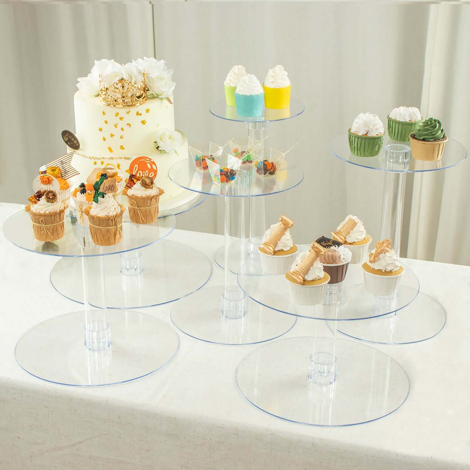 6-Tier Acrylic Cake Stand Set Assorted Sizes Clear - Sleek Reusable Cupcake Holder Dessert Pedestal Centerpiece Risers for Special Events & Catering Displays - Image 2