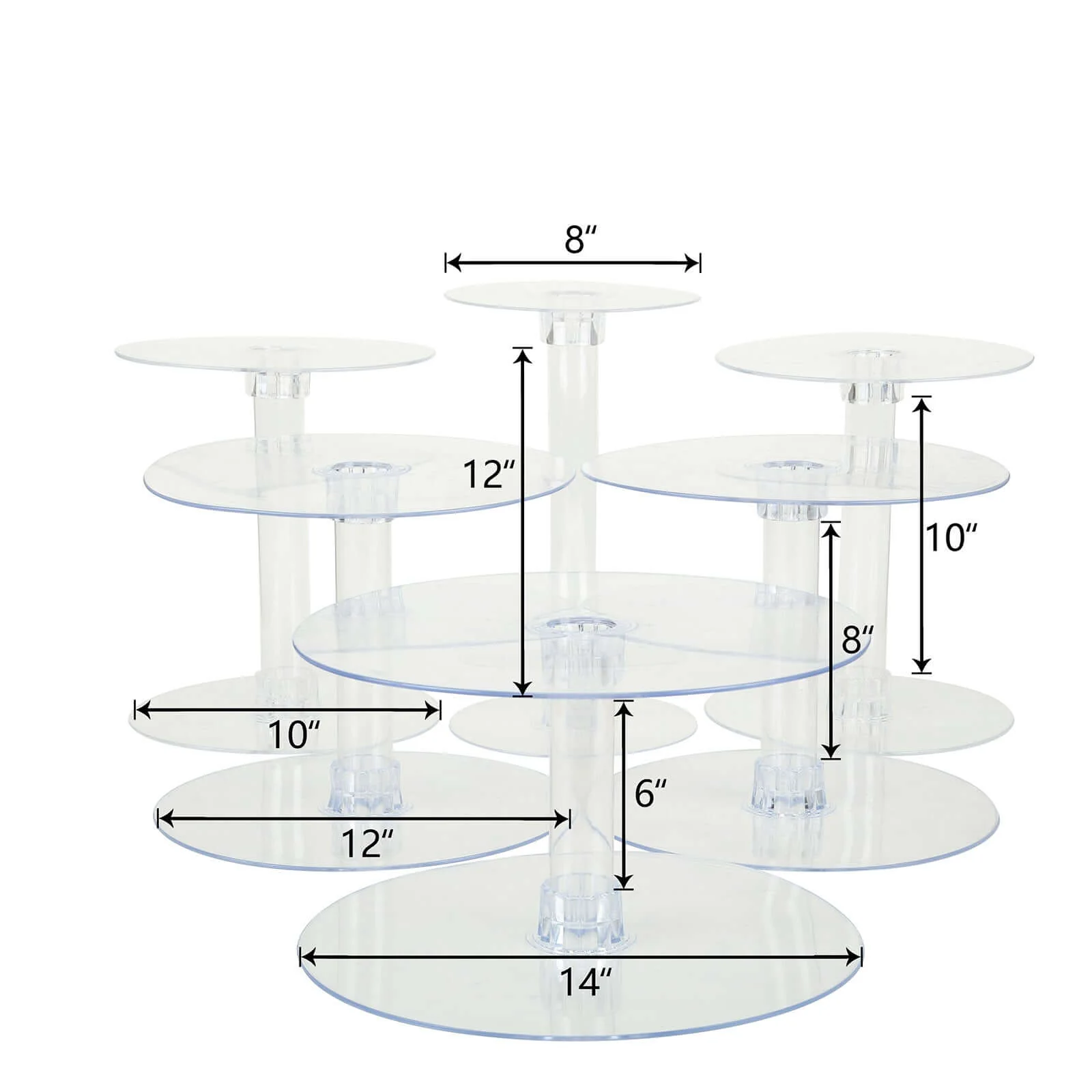 6-Tier Acrylic Cake Stand Set Assorted Sizes Clear - Sleek Reusable Cupcake Holder Dessert Pedestal Centerpiece Risers for Special Events & Catering Displays - Image 3