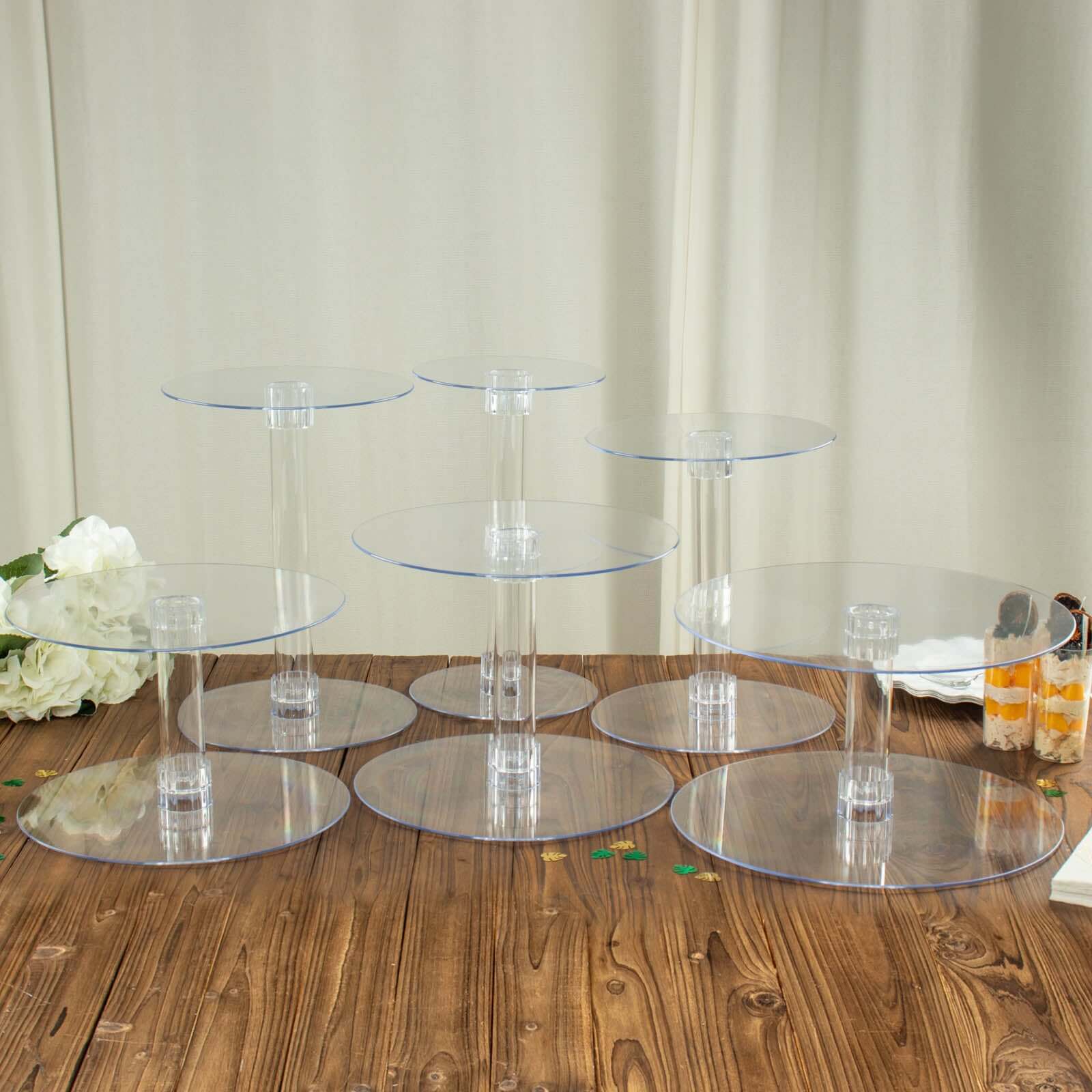 6-Tier Acrylic Cake Stand Set Assorted Sizes Clear - Sleek Reusable Cupcake Holder Dessert Pedestal Centerpiece Risers for Special Events & Catering Displays - Image 4