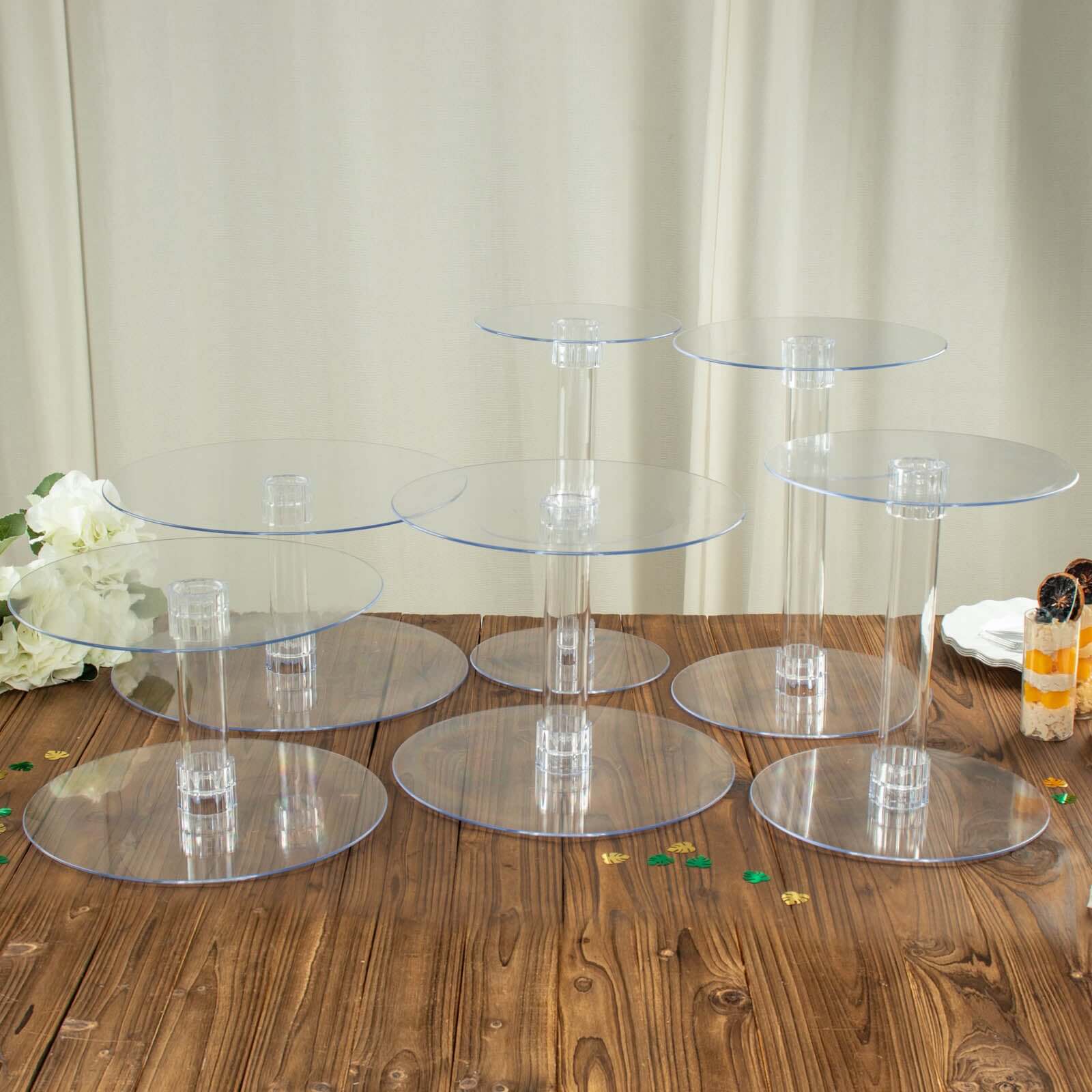 6-Tier Acrylic Cake Stand Set Assorted Sizes Clear - Sleek Reusable Cupcake Holder Dessert Pedestal Centerpiece Risers for Special Events & Catering Displays - Image 5