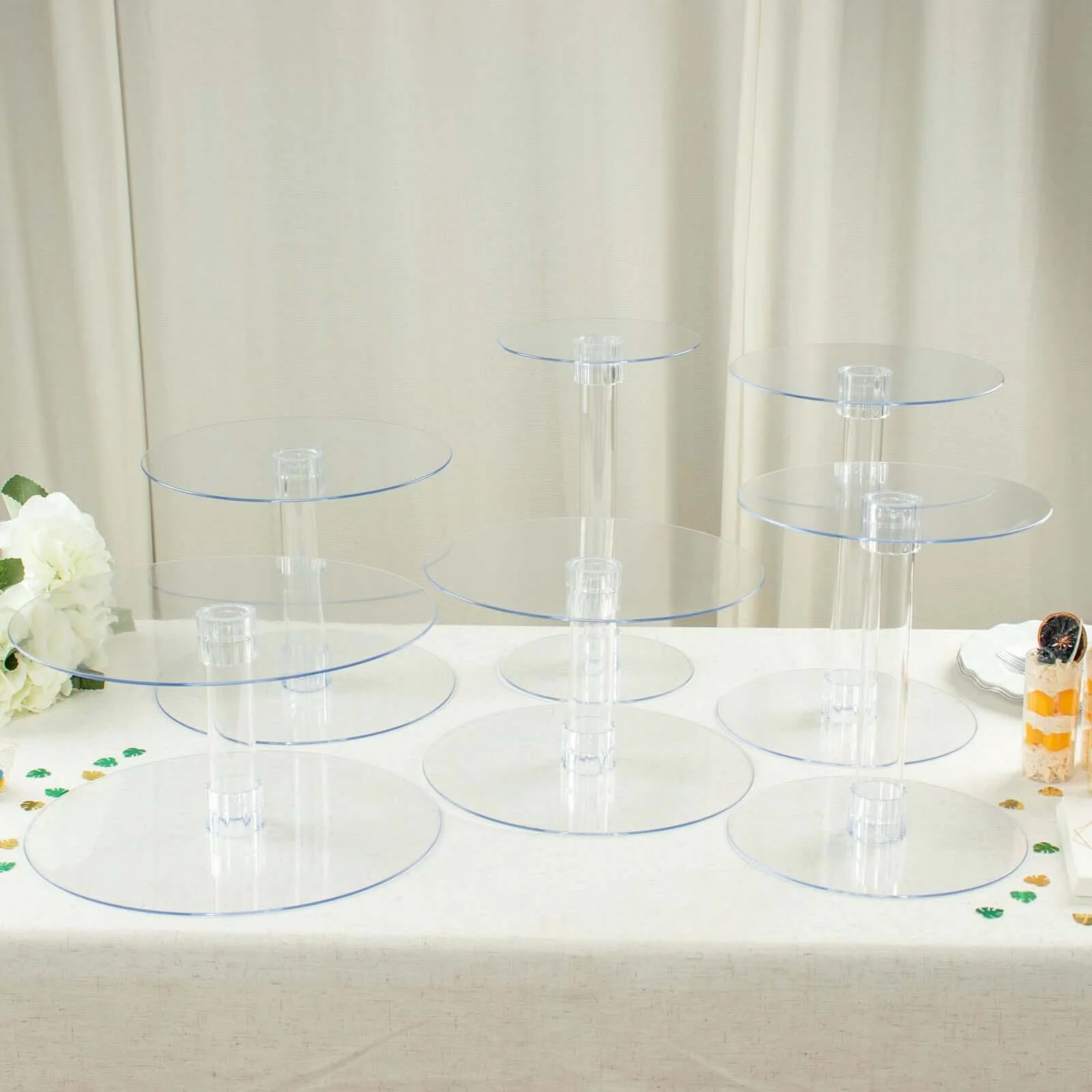 6-Tier Acrylic Cake Stand Set Assorted Sizes Clear - Sleek Reusable Cupcake Holder Dessert Pedestal Centerpiece Risers for Special Events & Catering Displays - Image 6
