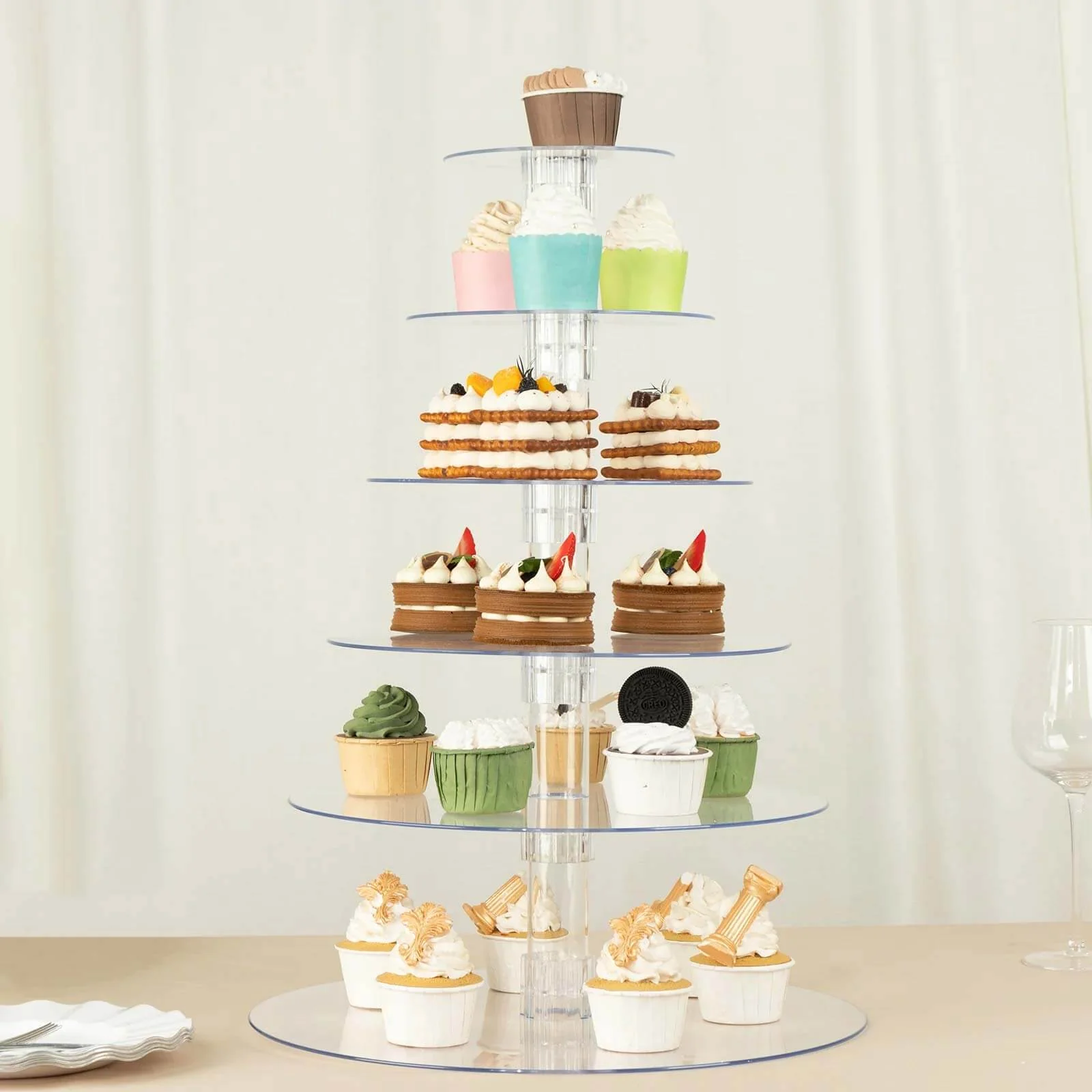 6-Tier Acrylic Round Cupcake Stand 22" Clear - Heavy Duty Easy To Assemble Dessert Tower Holder Pastry Display with Film Sheets for Weddings & Parties - Image 2