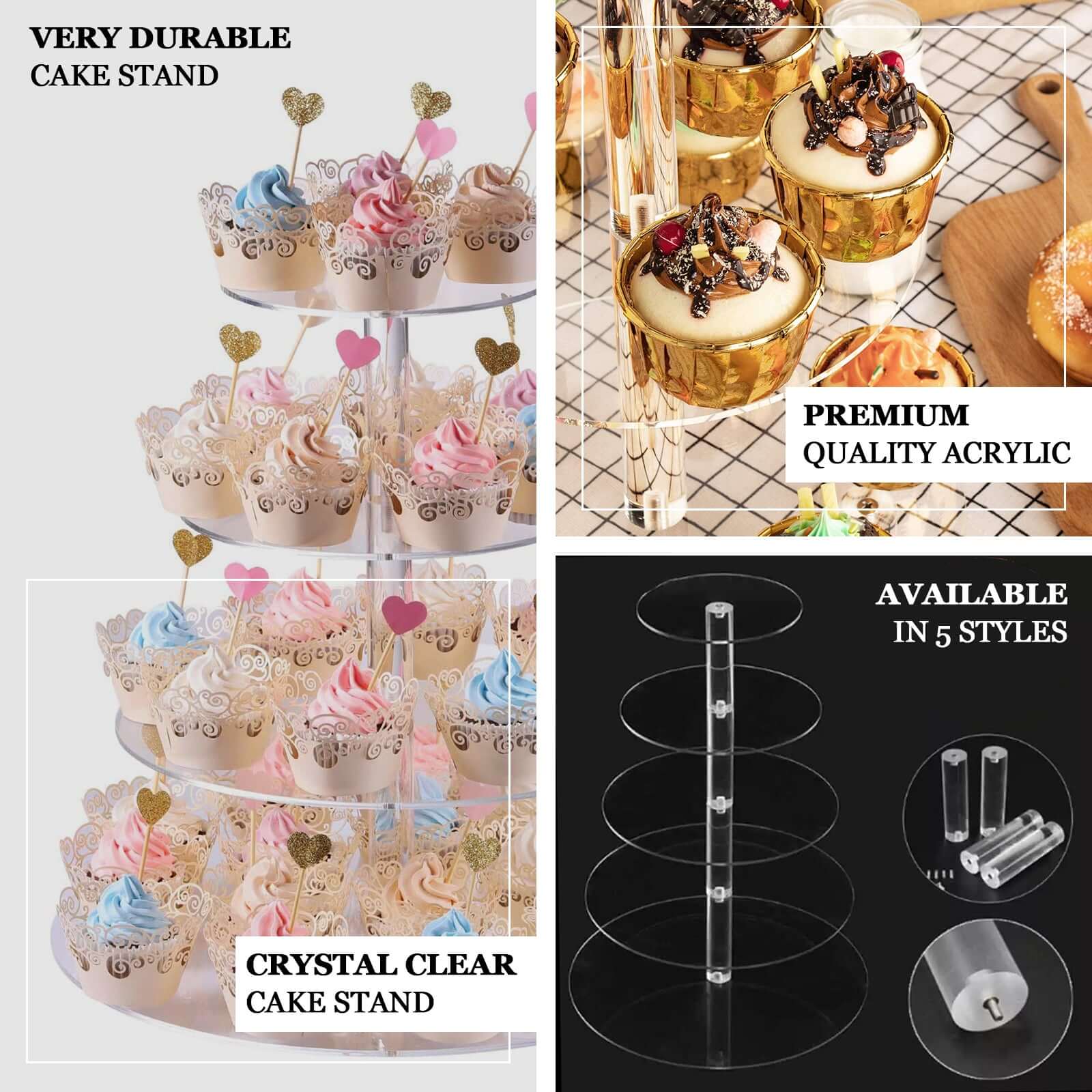 6-Tier Acrylic Round Cupcake Stand 22" Clear - Heavy Duty Easy To Assemble Dessert Tower Holder Pastry Display with Film Sheets for Weddings & Parties - Image 4