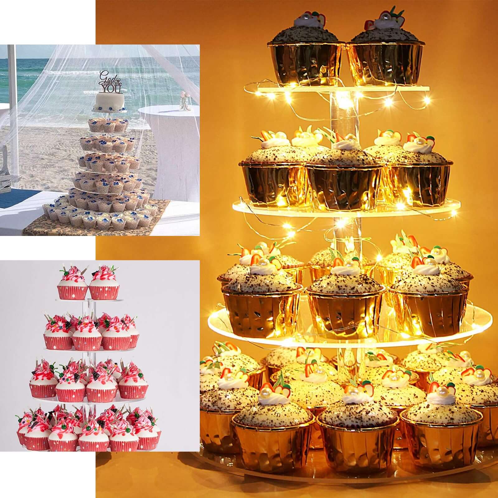 6-Tier Acrylic Round Cupcake Stand 22" Clear - Heavy Duty Easy To Assemble Dessert Tower Holder Pastry Display with Film Sheets for Weddings & Parties - Image 5