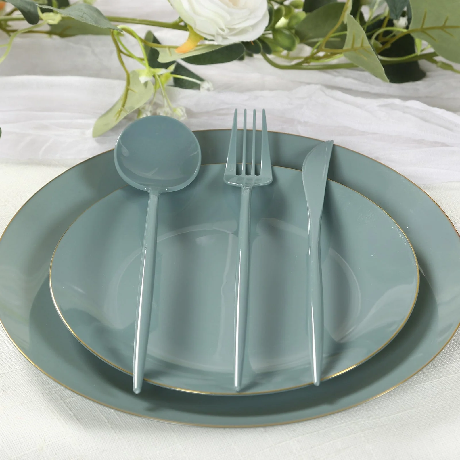 60 Pack Heavy Duty Plastic Utensil Set, Dusty Blue Premium Disposable Sleek Cutlery Flatware - Image 6