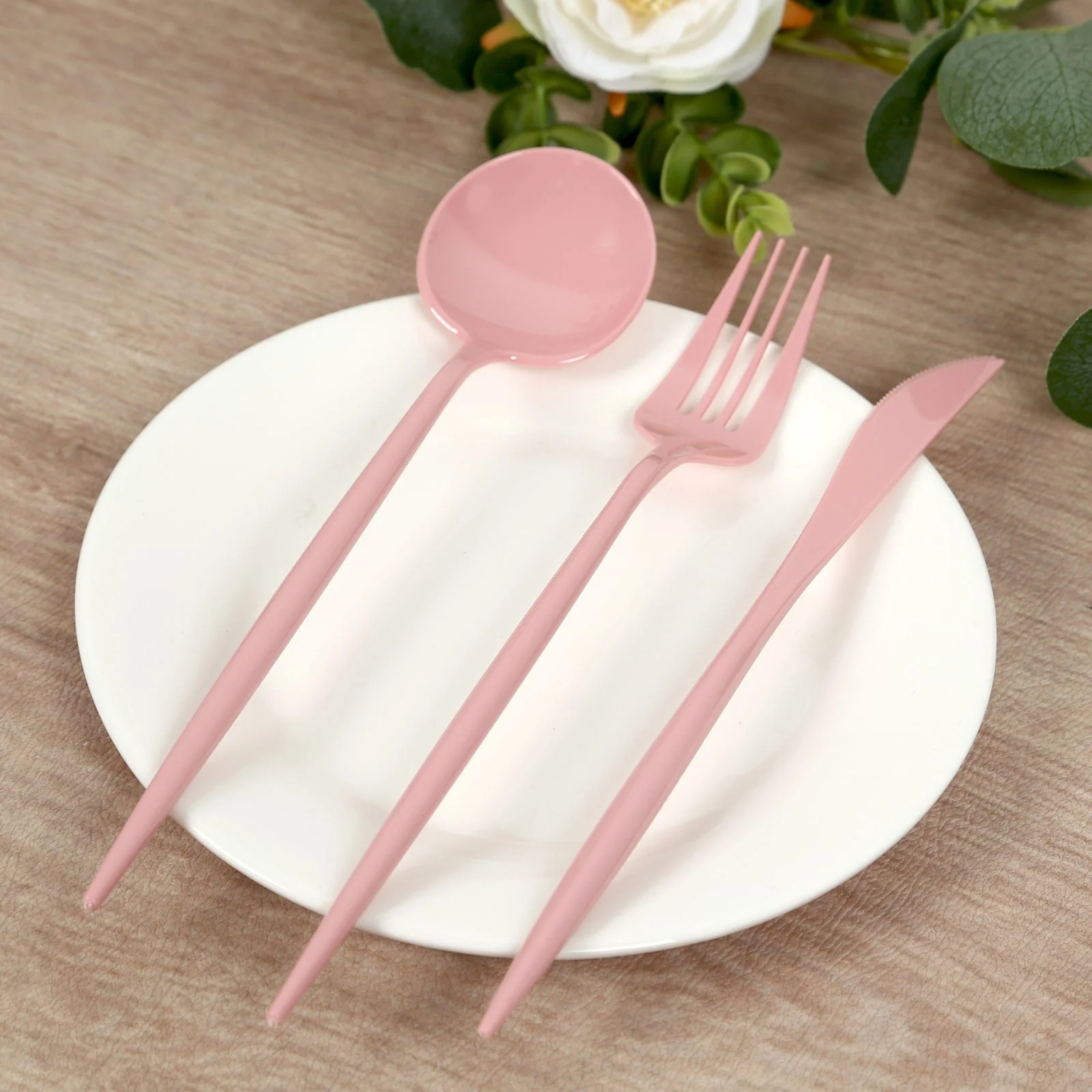 60 Pack Heavy Duty Plastic Utensil Set, Dusty Rose Premium Disposable Sleek Cutlery Flatware - Image 5