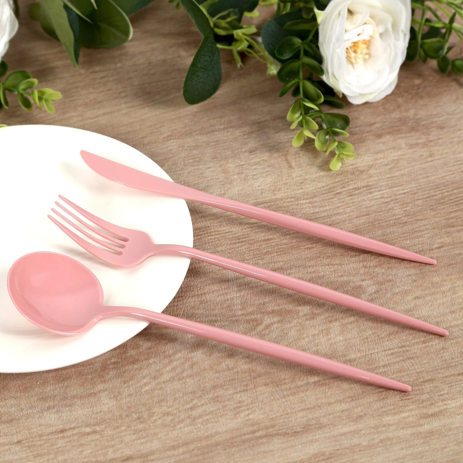 60 Pack Heavy Duty Plastic Utensil Set, Dusty Rose Premium Disposable Sleek Cutlery Flatware - Image 8