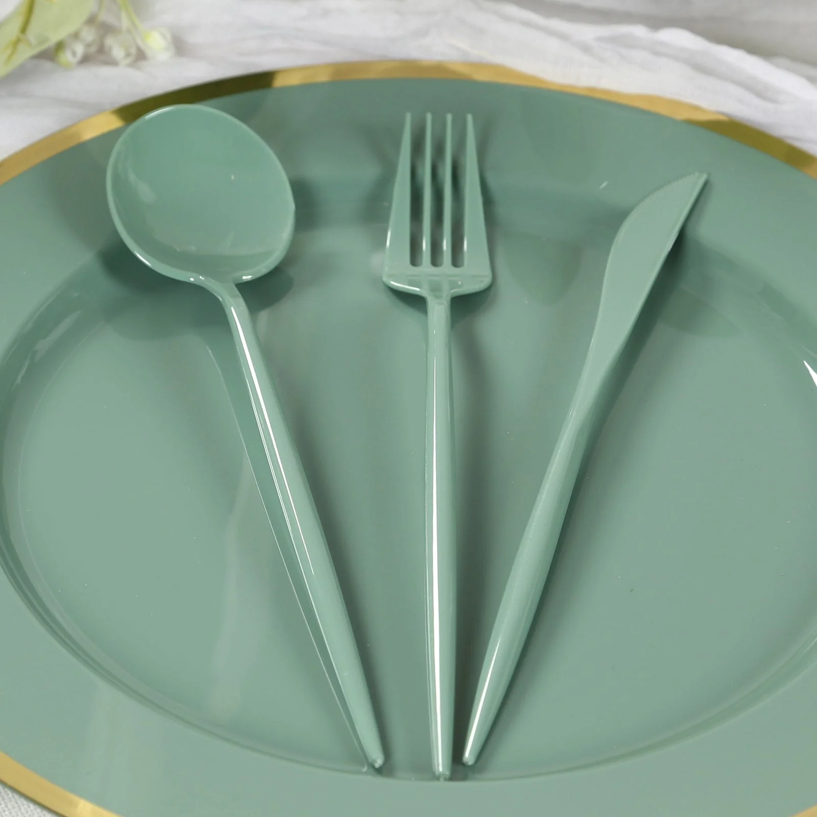 60 Pack Heavy Duty Plastic Utensil Set, Dusty Sage Green Premium Disposable Sleek Cutlery Flatware - Image 6