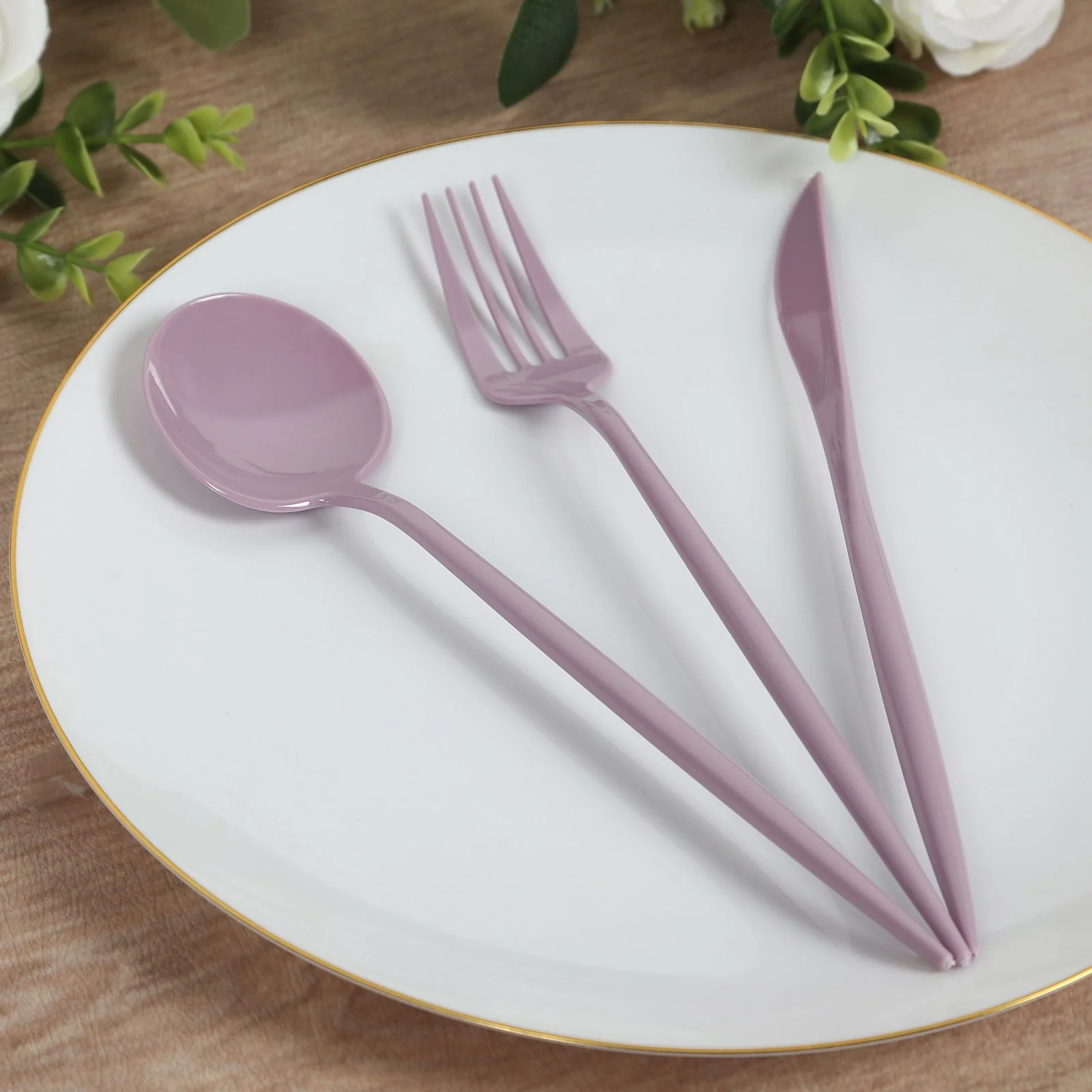 60 Pack Heavy Duty Plastic Utensil Set, Lavender Lilac Premium Disposable Sleek Cutlery Flatware
