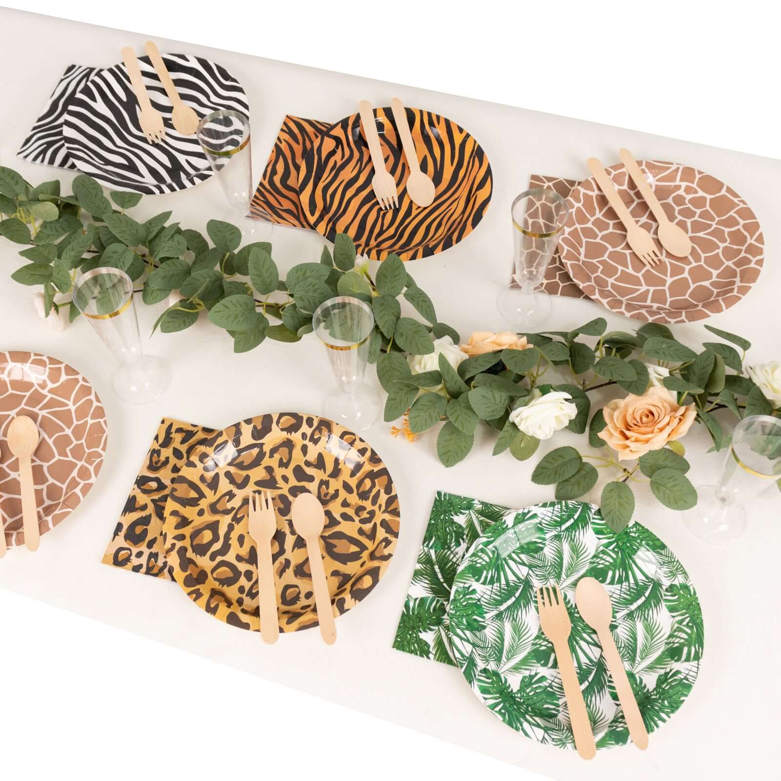 60 Pcs Paper Dinnerware Set with Animal Safari Print - Jungle Theme Disposable Plates and Napkins for 30 Guests