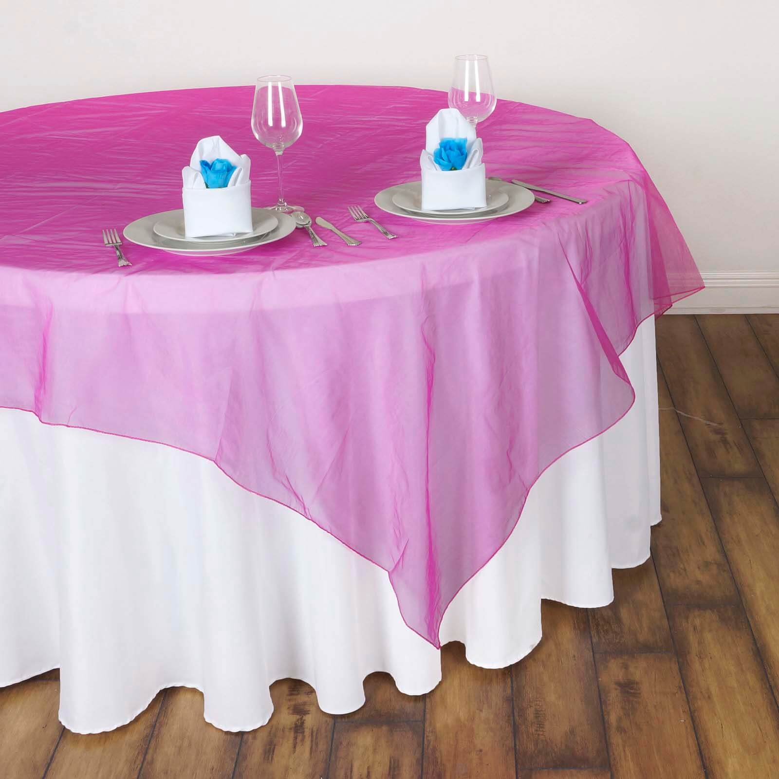 Fuchsia Sheer Organza Square Table Overlay 60"x60" - Image 2