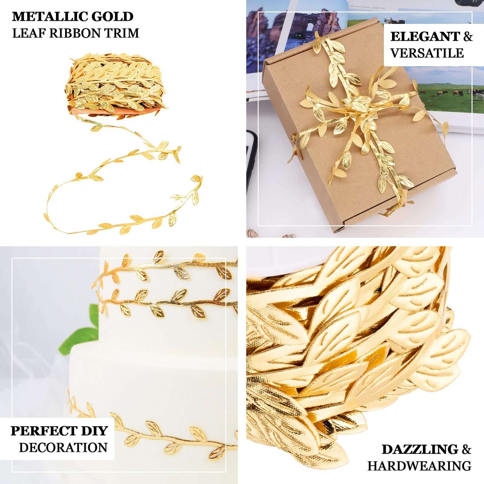 Olive Gold Leaf Ribbon Trim, Artificial Vines Leaf Garland For DIY Craft Party Wedding Home Decor 67ft - Image 3
