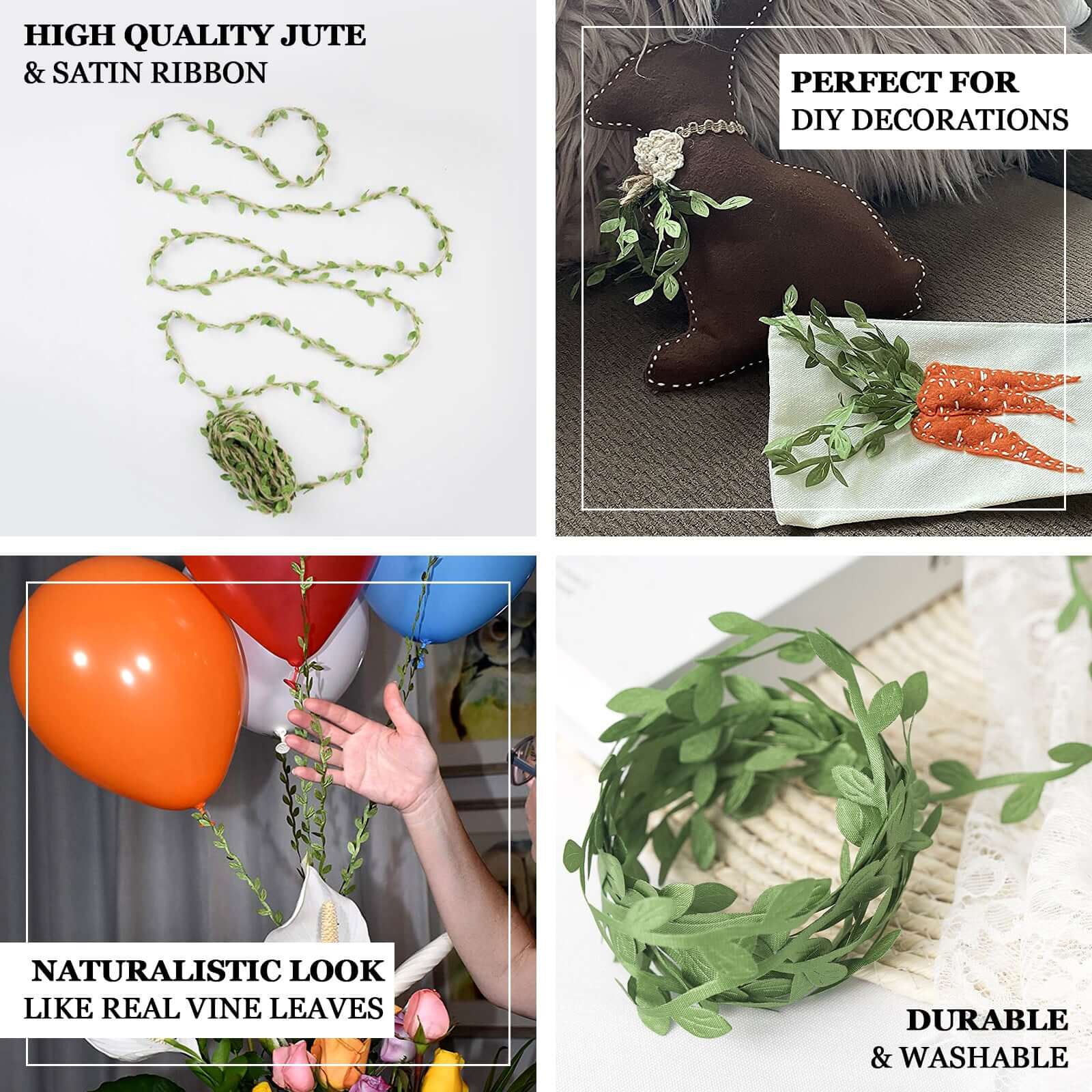 Olive Green Leaf Ribbon Trim, Artificial Vines Leaf Garland For DIY Craft Party Wedding Home Decor 67FT - Image 3