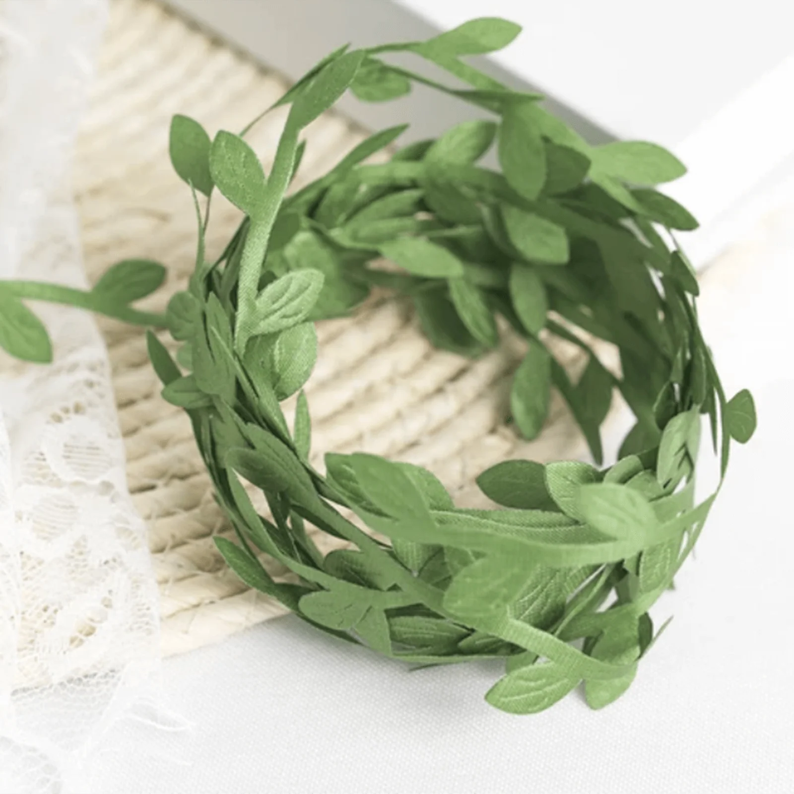 Olive Green Leaf Ribbon Trim, Artificial Vines Leaf Garland For DIY Craft Party Wedding Home Decor 67FT - Image 8